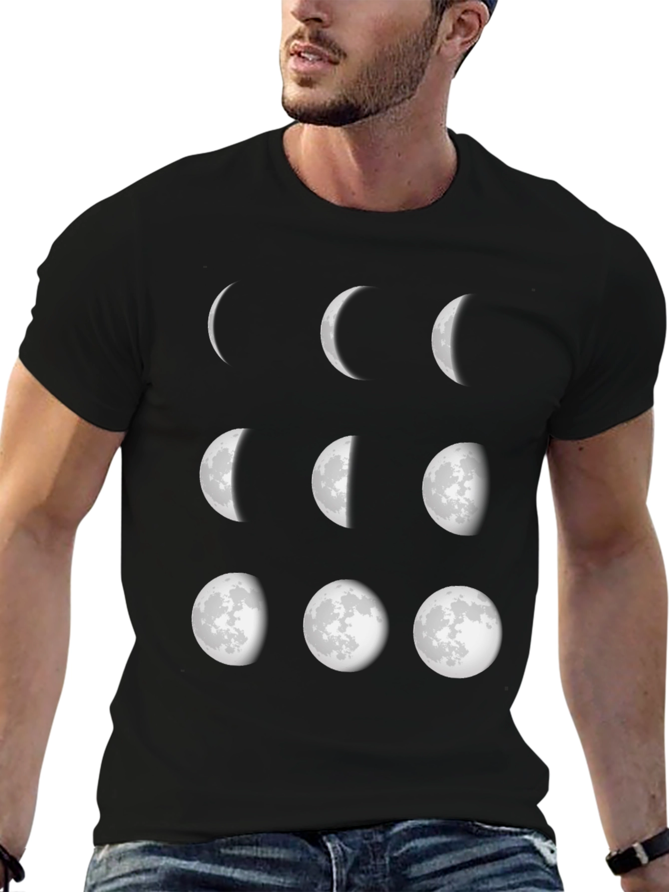Lunar Phase Graphic Tee - Black Cotton Comfort