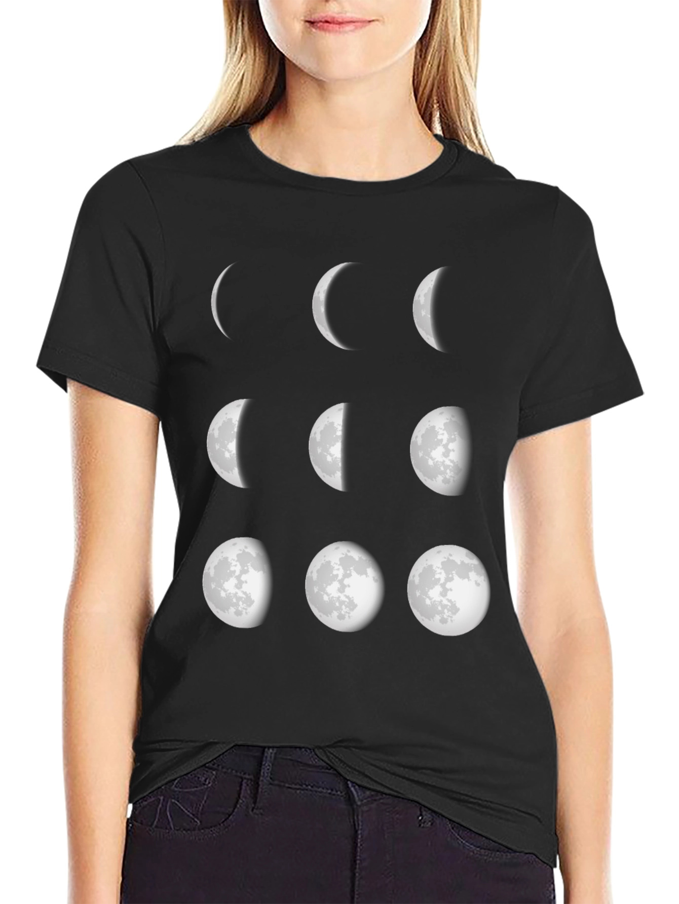 Lunar Phase Graphic Tee - Black Cotton Comfort