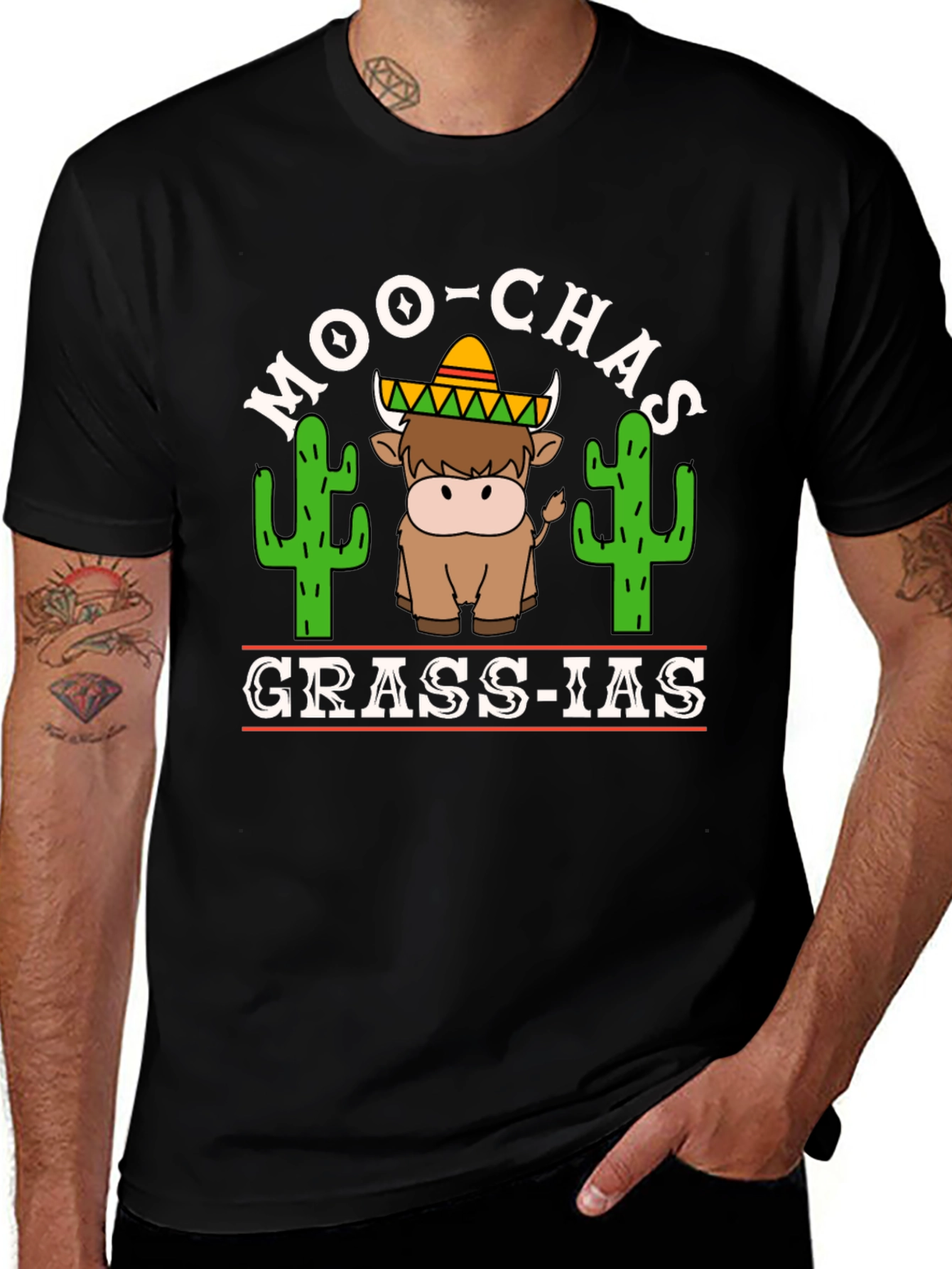 Moo-Chas Grass-ias T-Shirt Funny Cow Graphic Tee