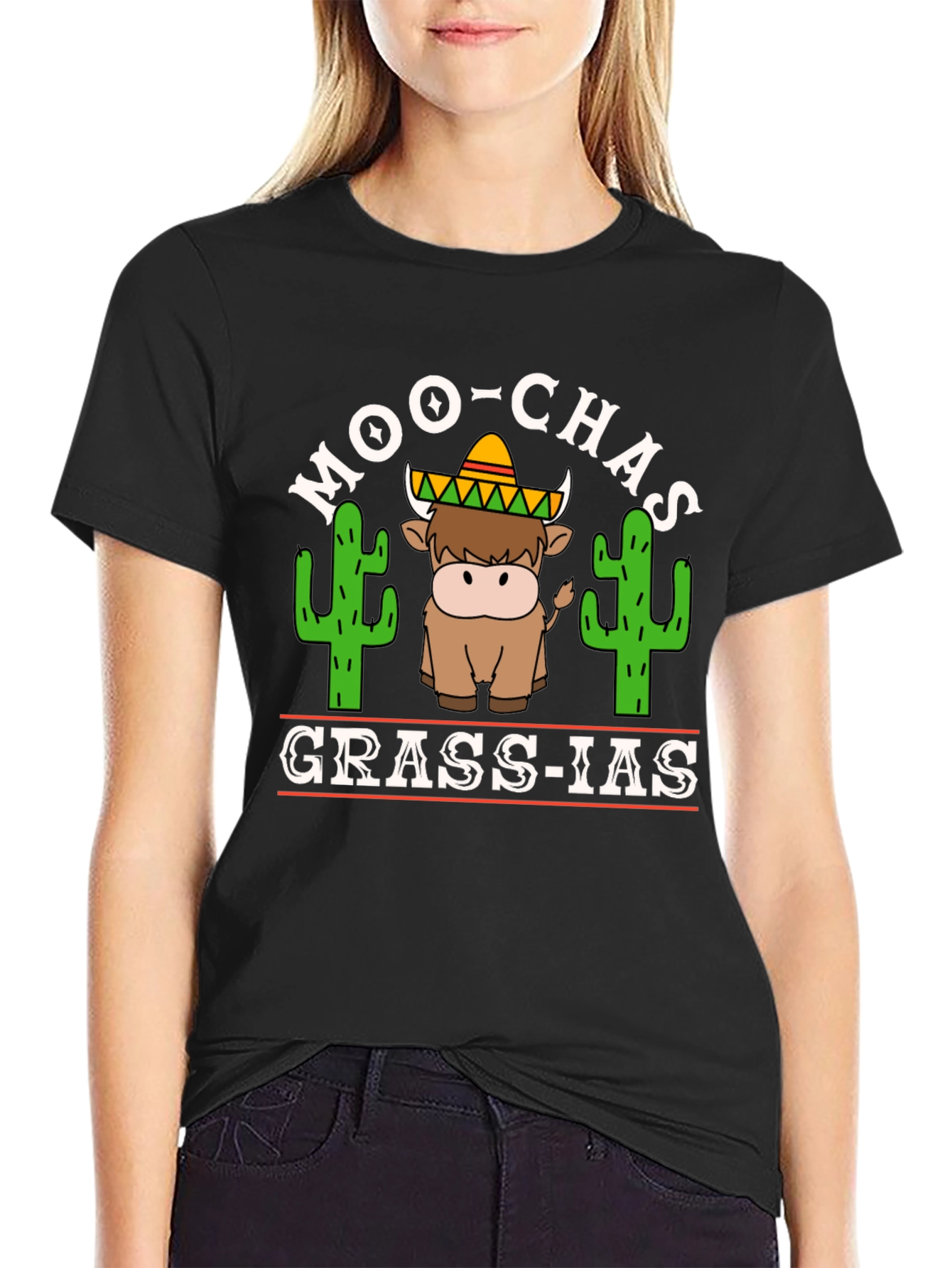 Moo-Chas Grass-ias T-Shirt Funny Cow Graphic Tee