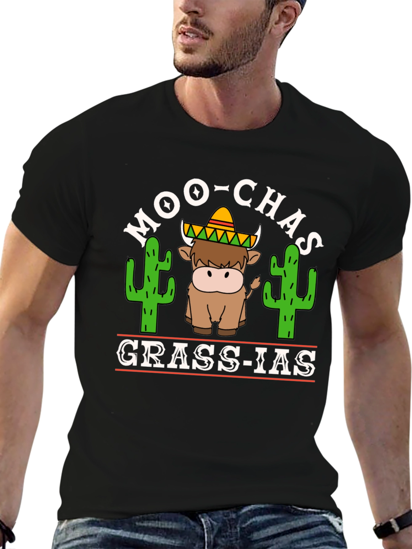Moo-Chas Grass-ias T-Shirt Funny Cow Graphic Tee
