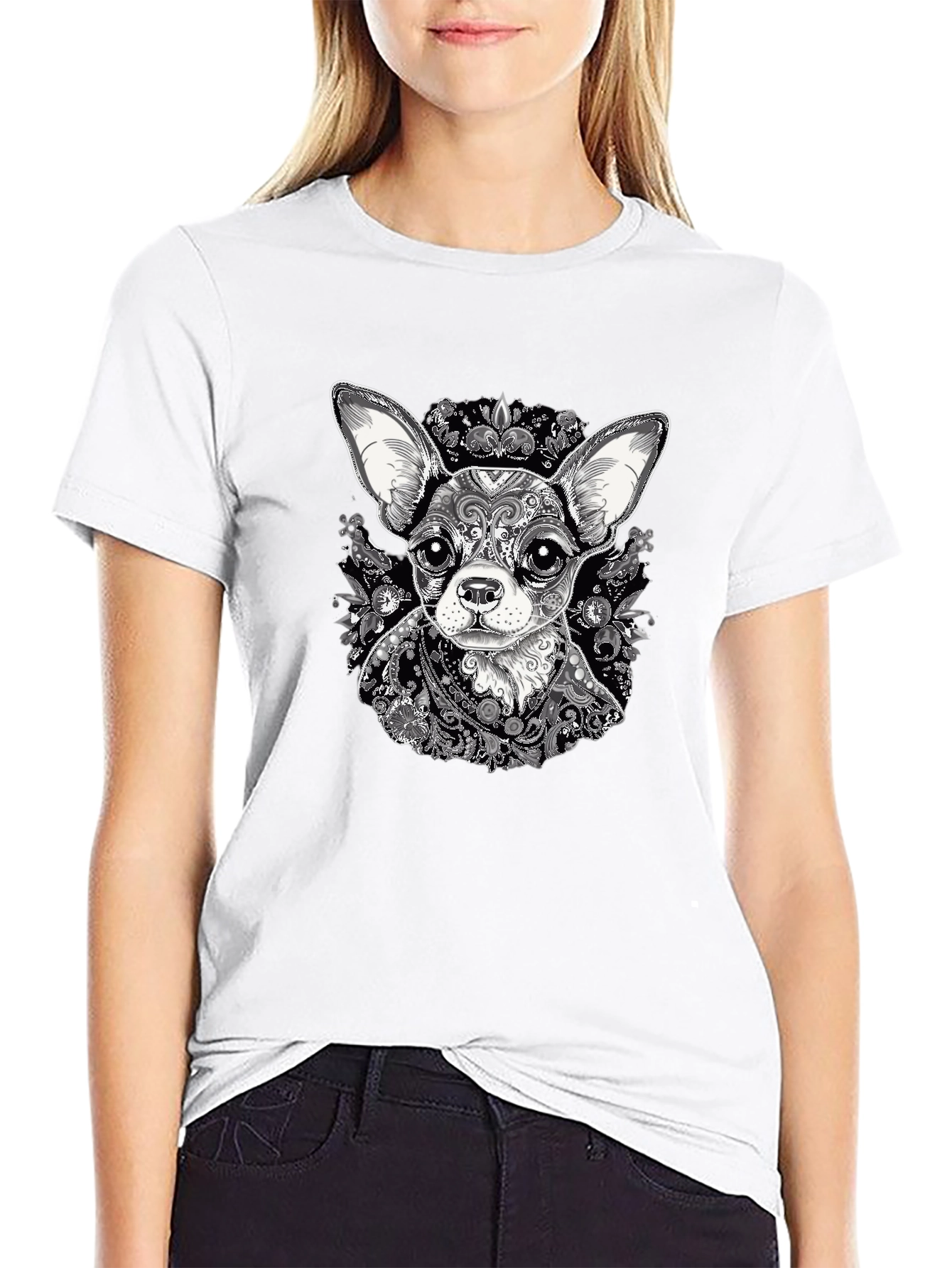 Chihuahua Art Print Black T-Shirt