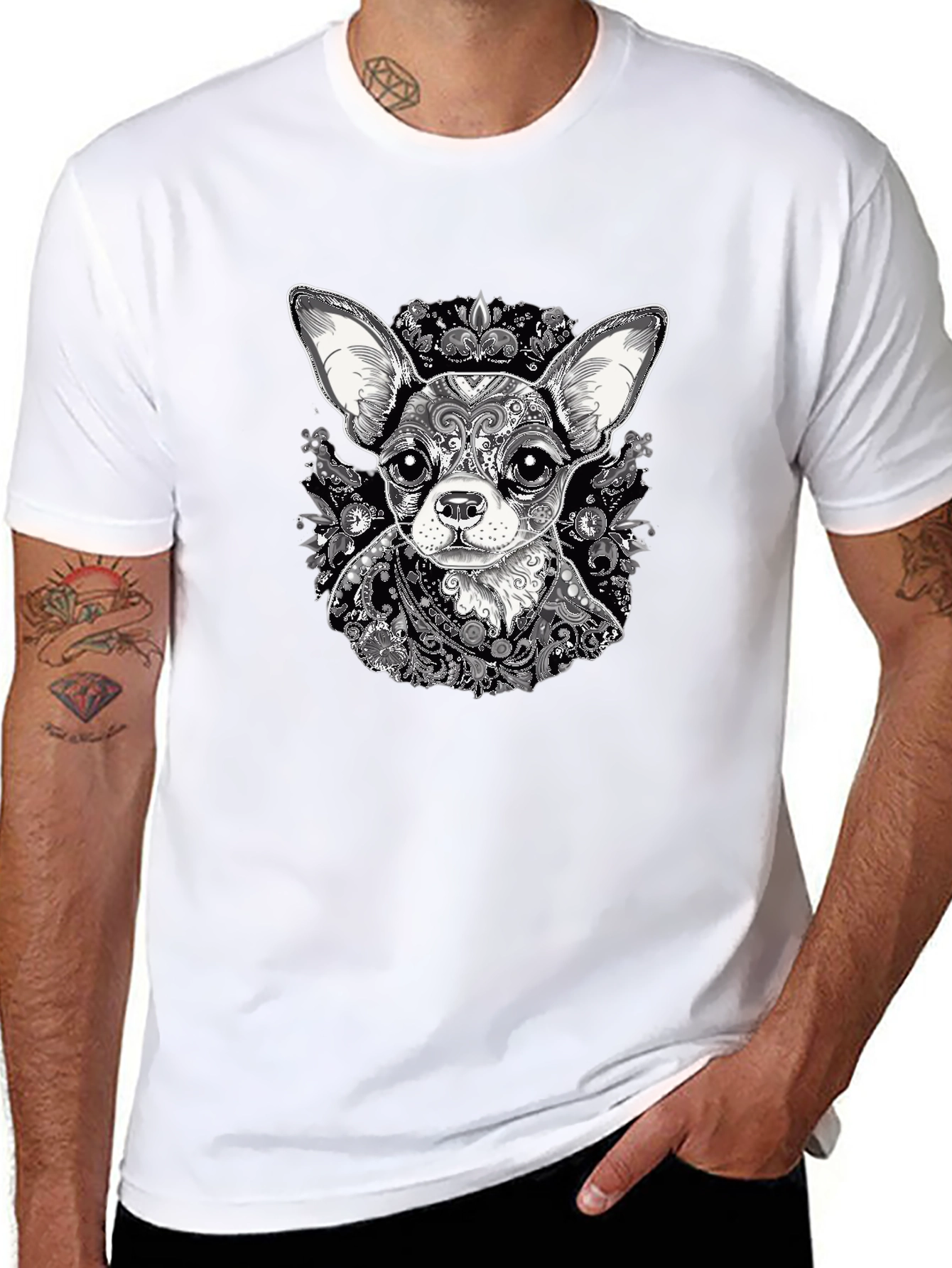 Chihuahua Art Print Black T-Shirt