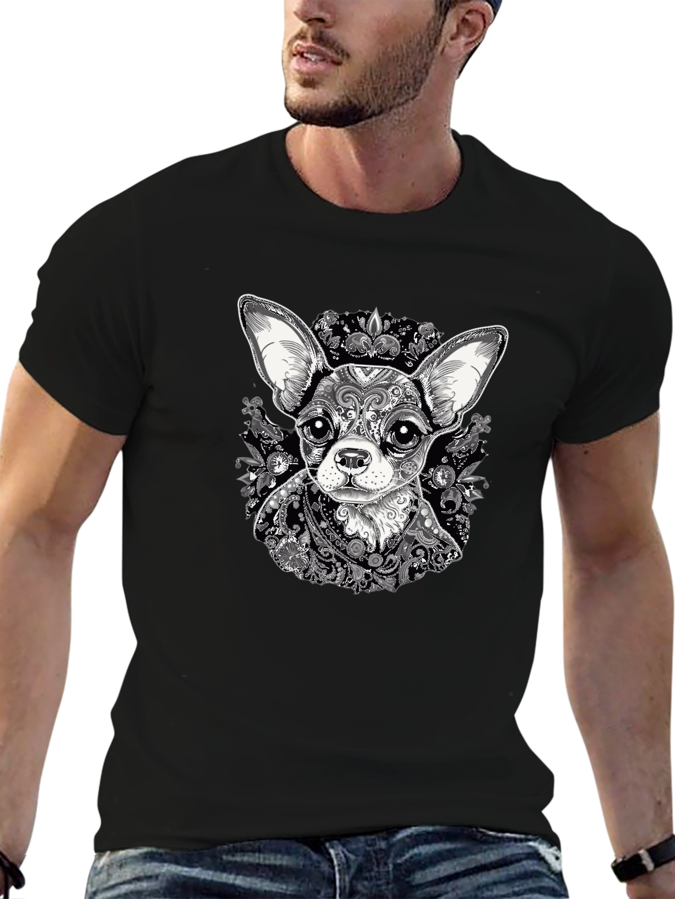 Chihuahua Art Print Black T-Shirt