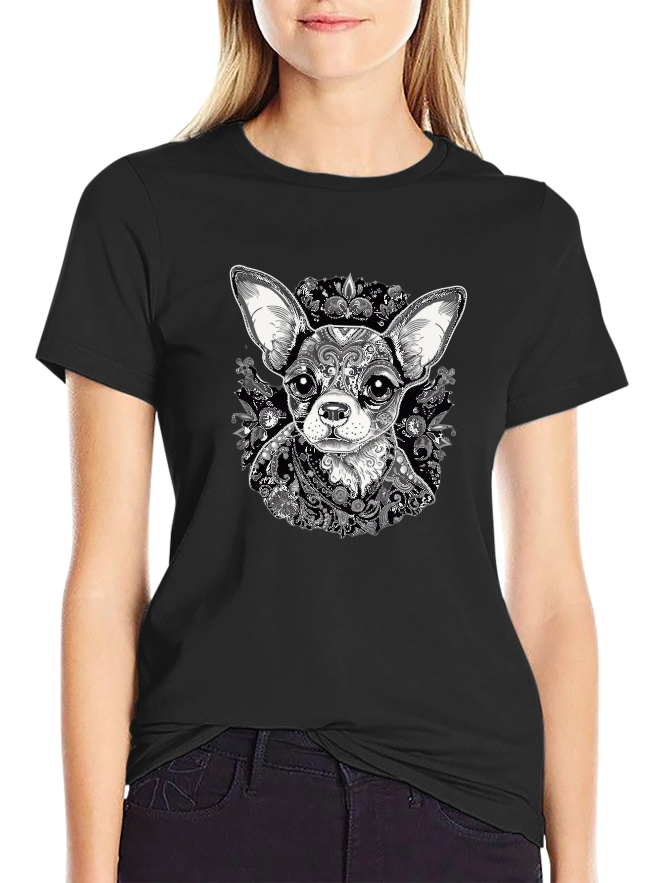 Chihuahua Art Print Black T-Shirt