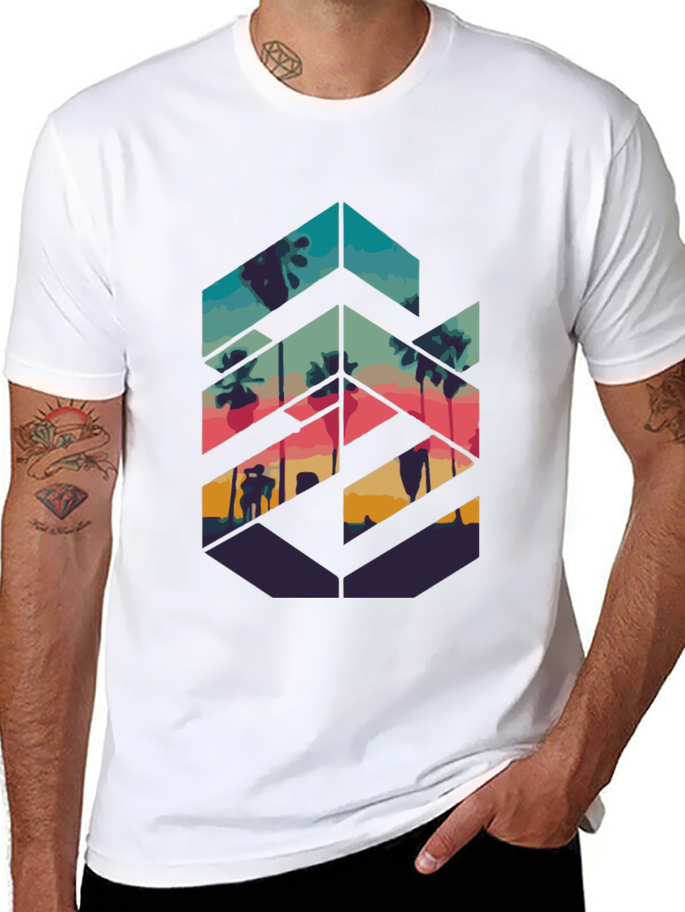 Sunset Palm Hexagon Tee