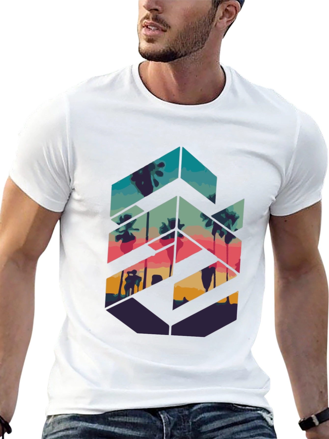 Sunset Palm Hexagon Tee