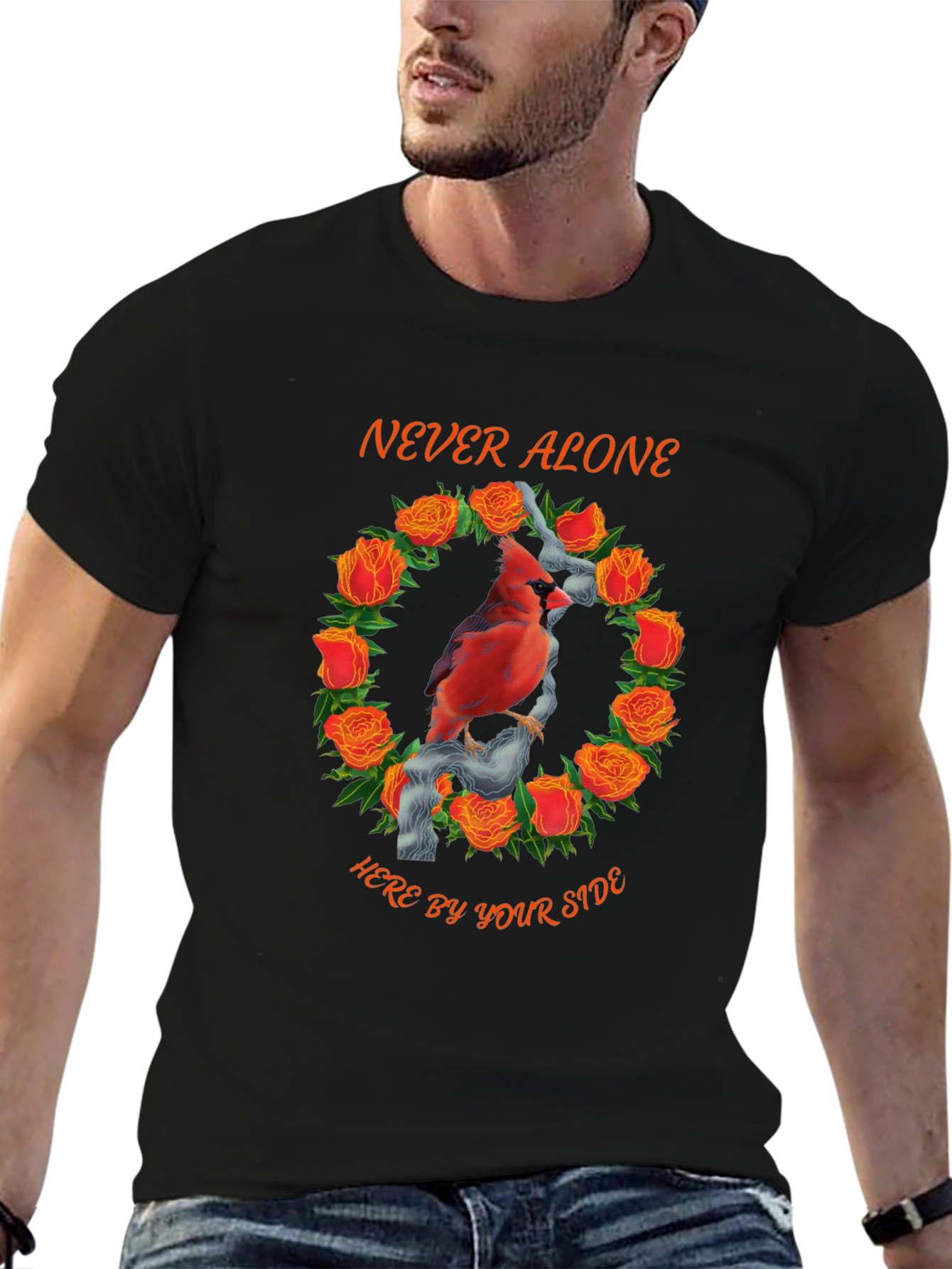 Cardinal Rose Wreath Graphic Tee - Never Alone