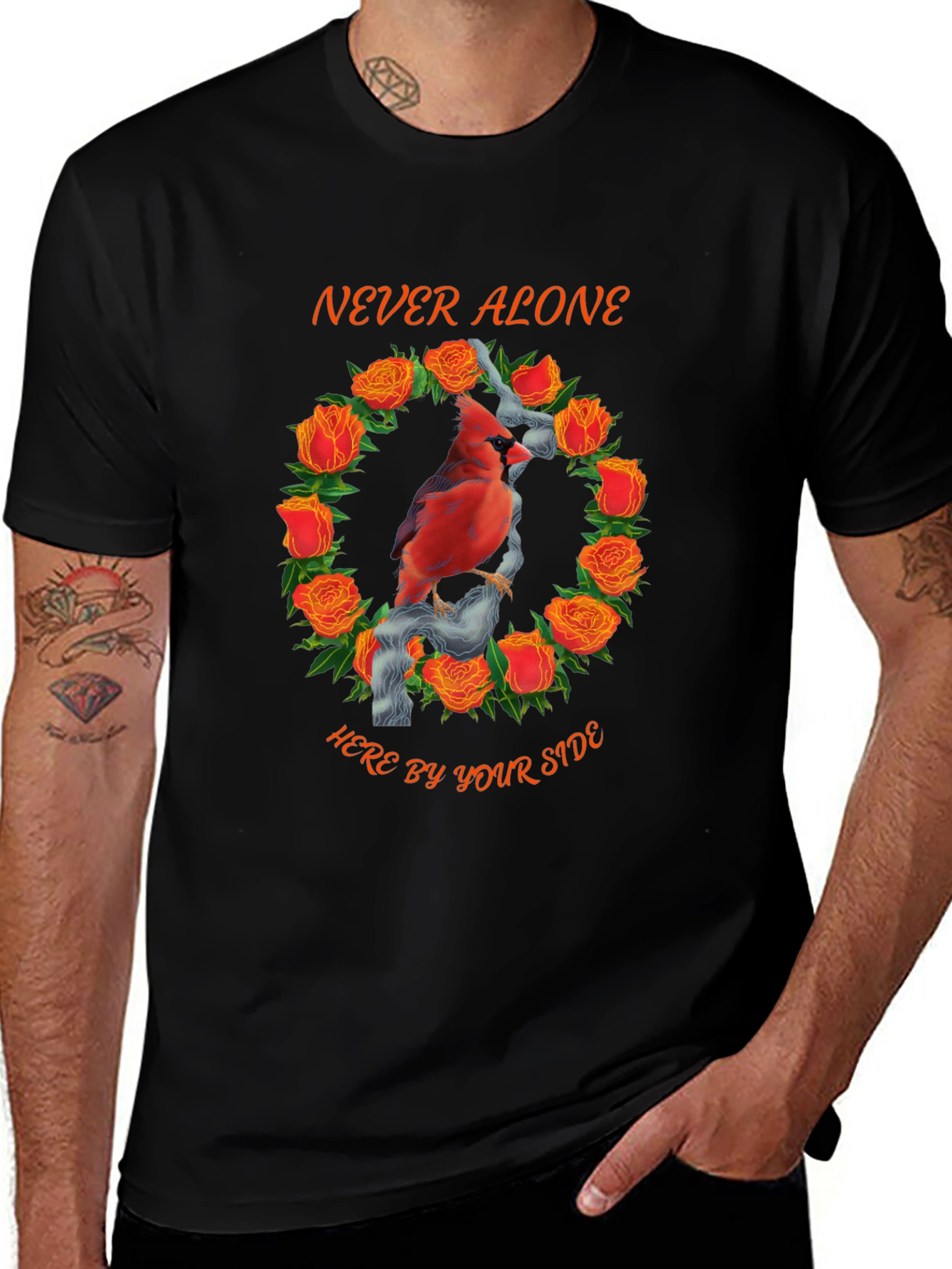 Cardinal Rose Wreath Graphic Tee - Never Alone