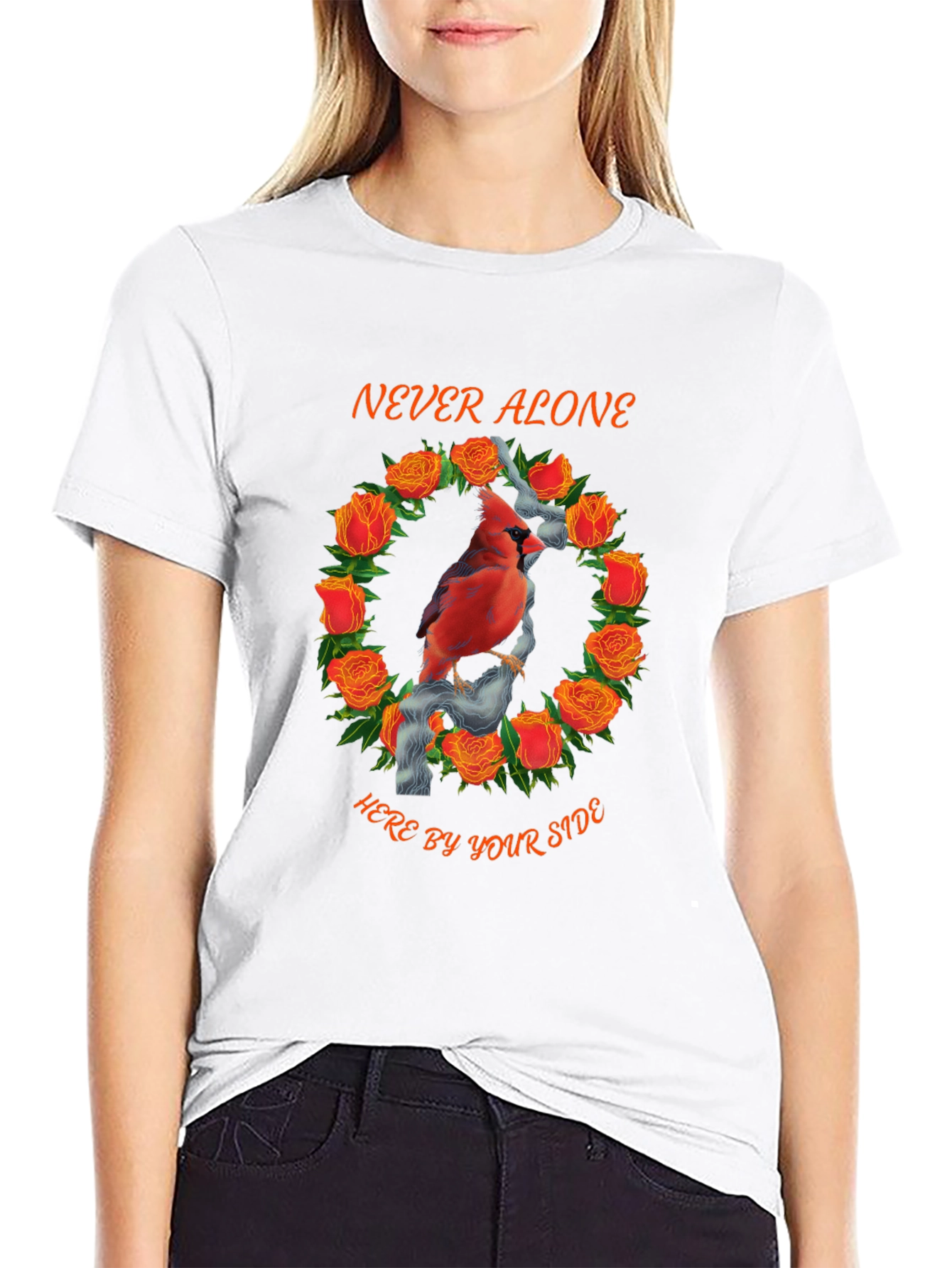 Cardinal Rose Wreath Graphic Tee - Never Alone