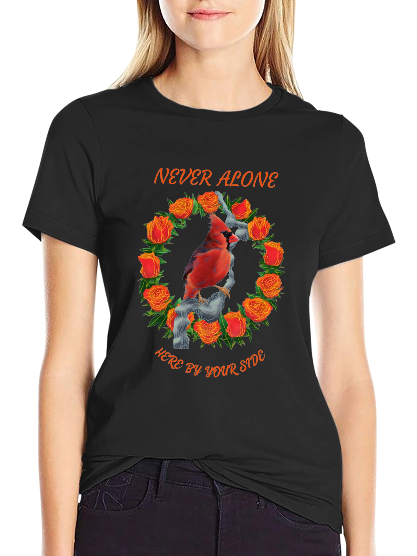 Cardinal Rose Wreath Graphic Tee - Never Alone