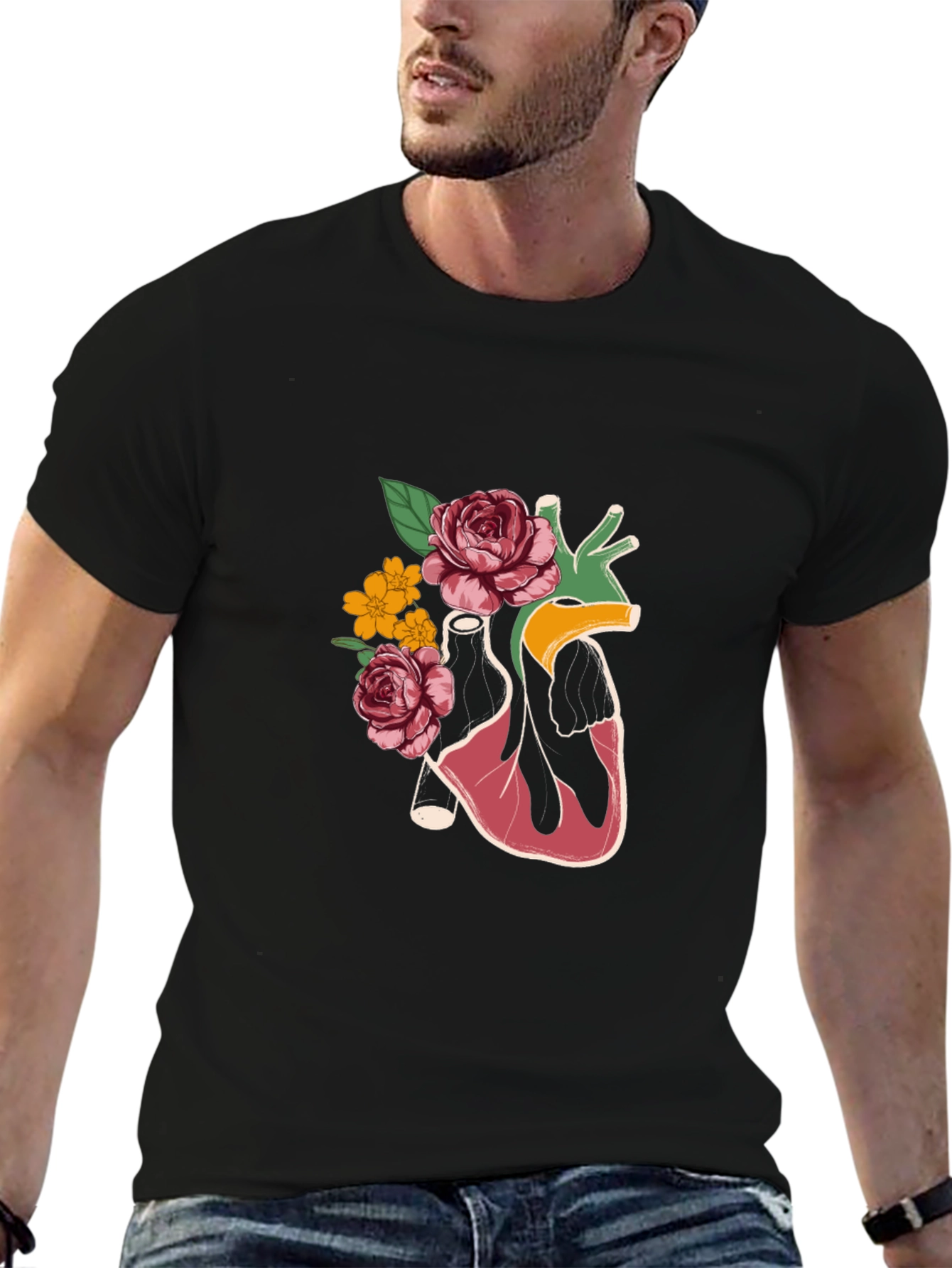 Floral Heart Graphic T-Shirt - Stylish Anatomy Tee