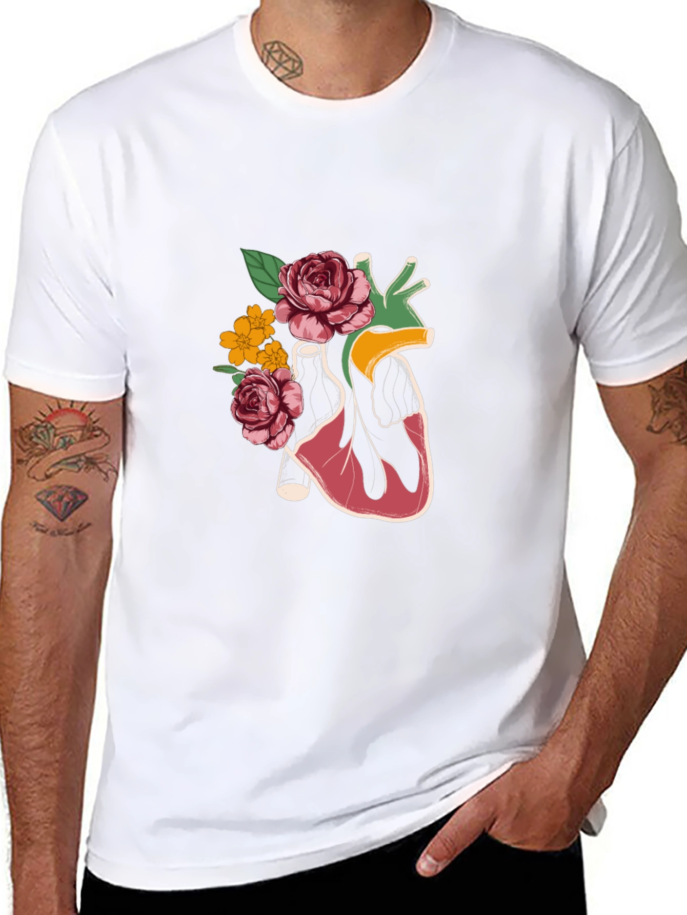 Floral Heart Graphic T-Shirt - Stylish Anatomy Tee