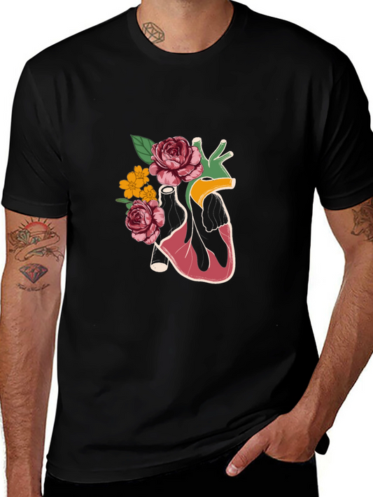 Floral Heart Graphic T-Shirt - Stylish Anatomy Tee