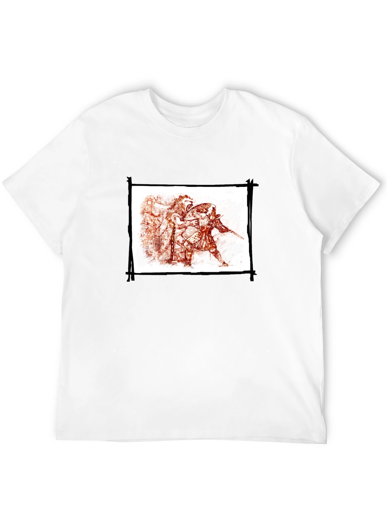 Mens Black Graphic Tee - Warrior Sketch