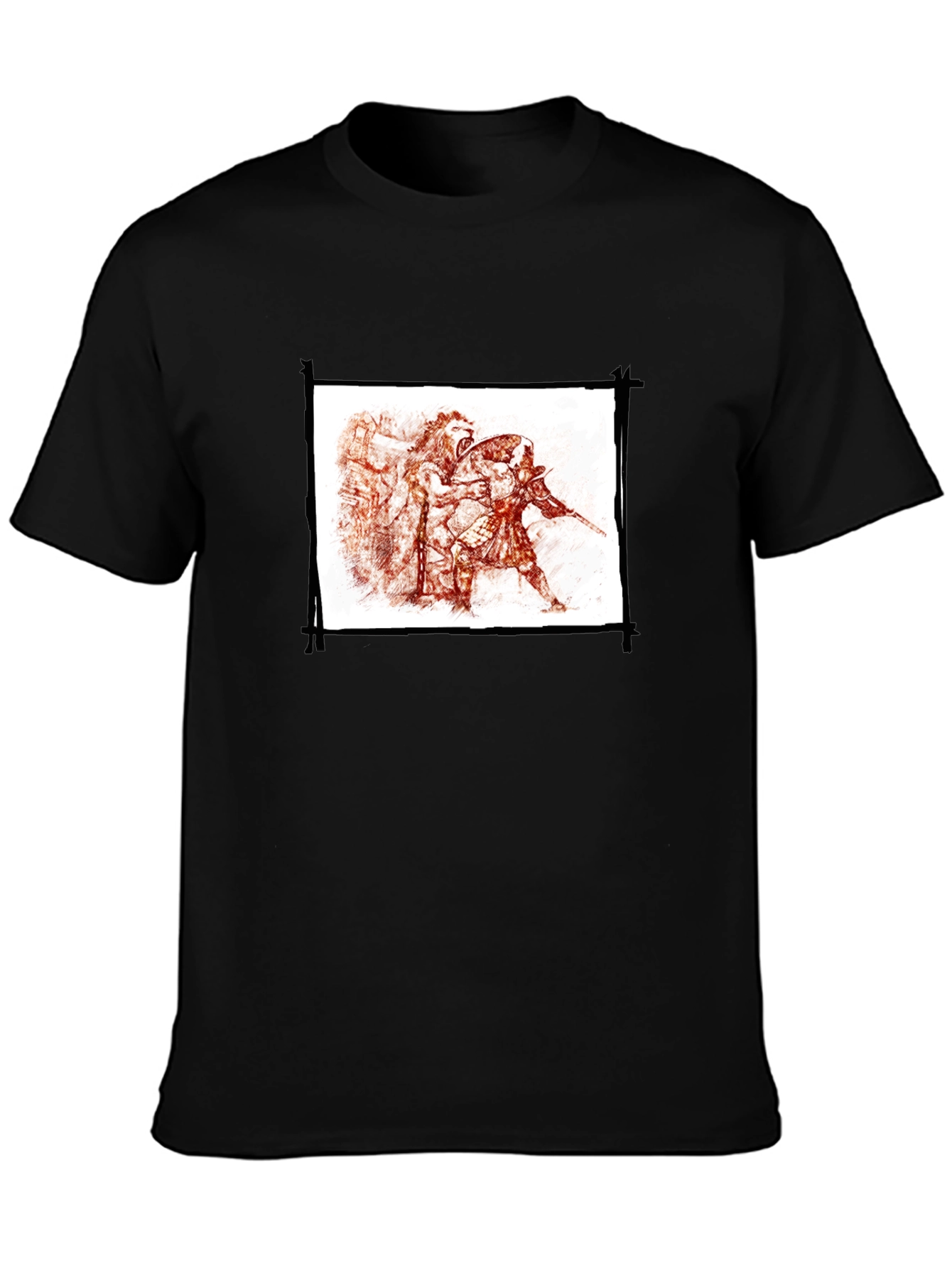 Mens Black Graphic Tee - Warrior Sketch