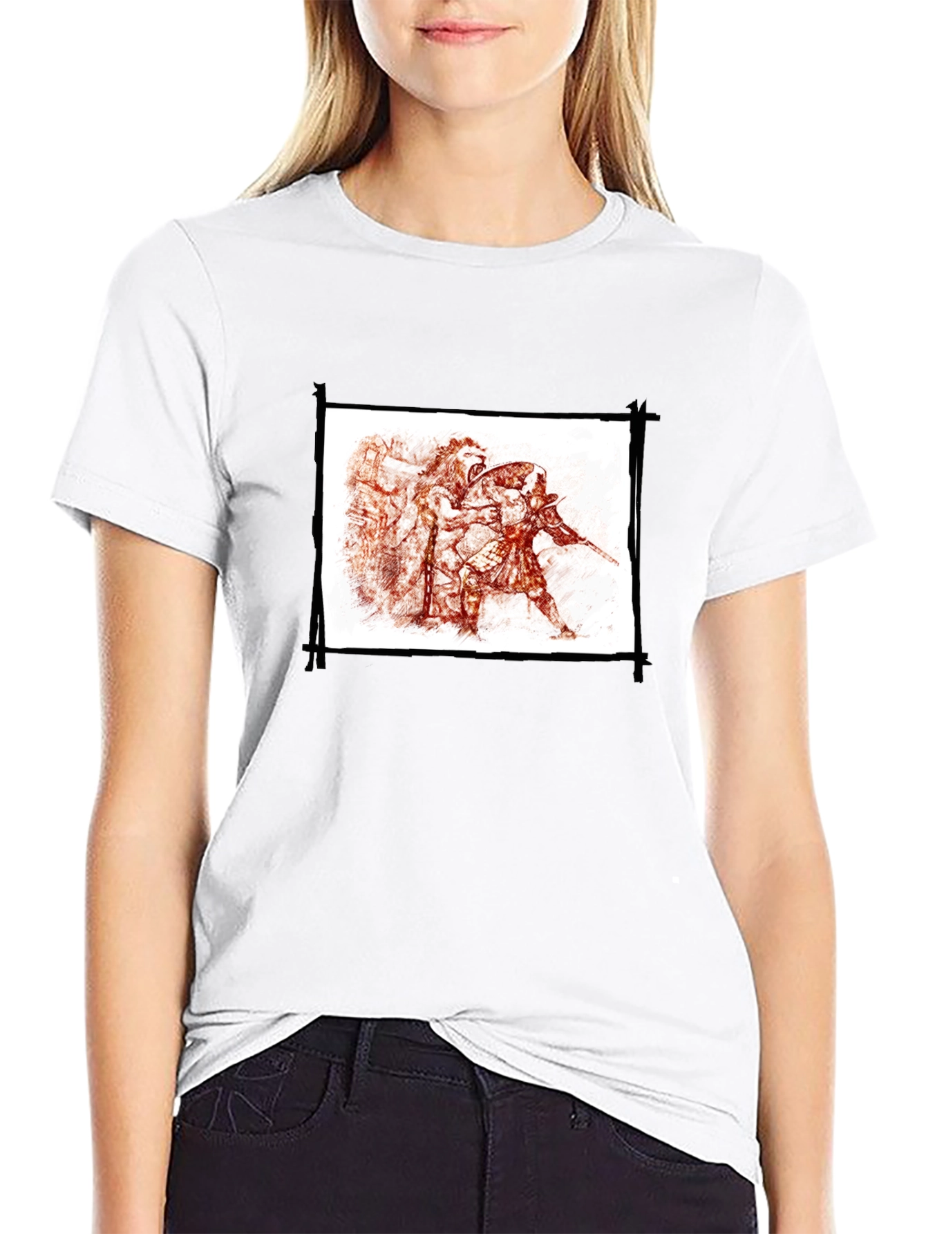 Mens Black Graphic Tee - Warrior Sketch