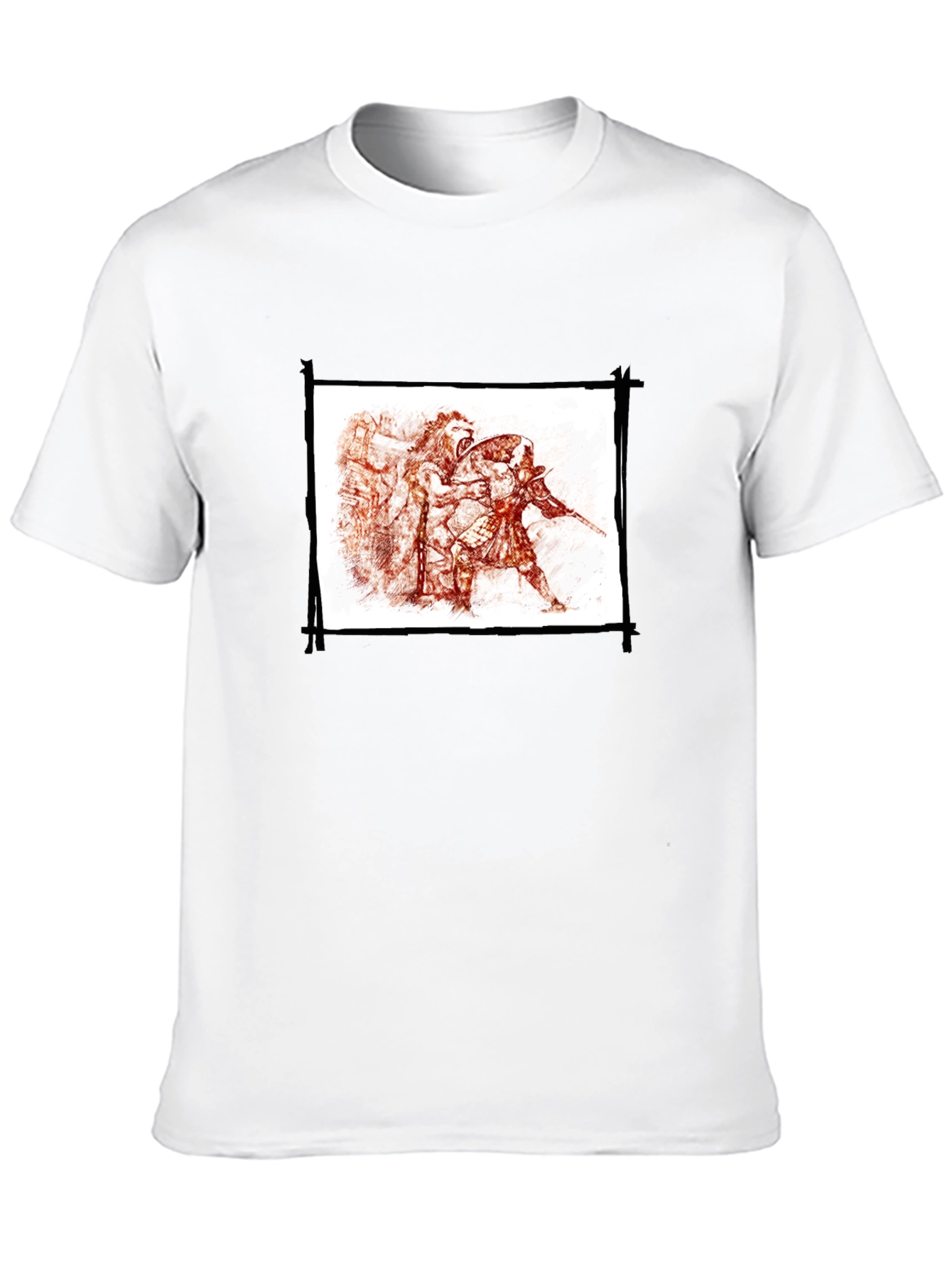 Mens Black Graphic Tee - Warrior Sketch