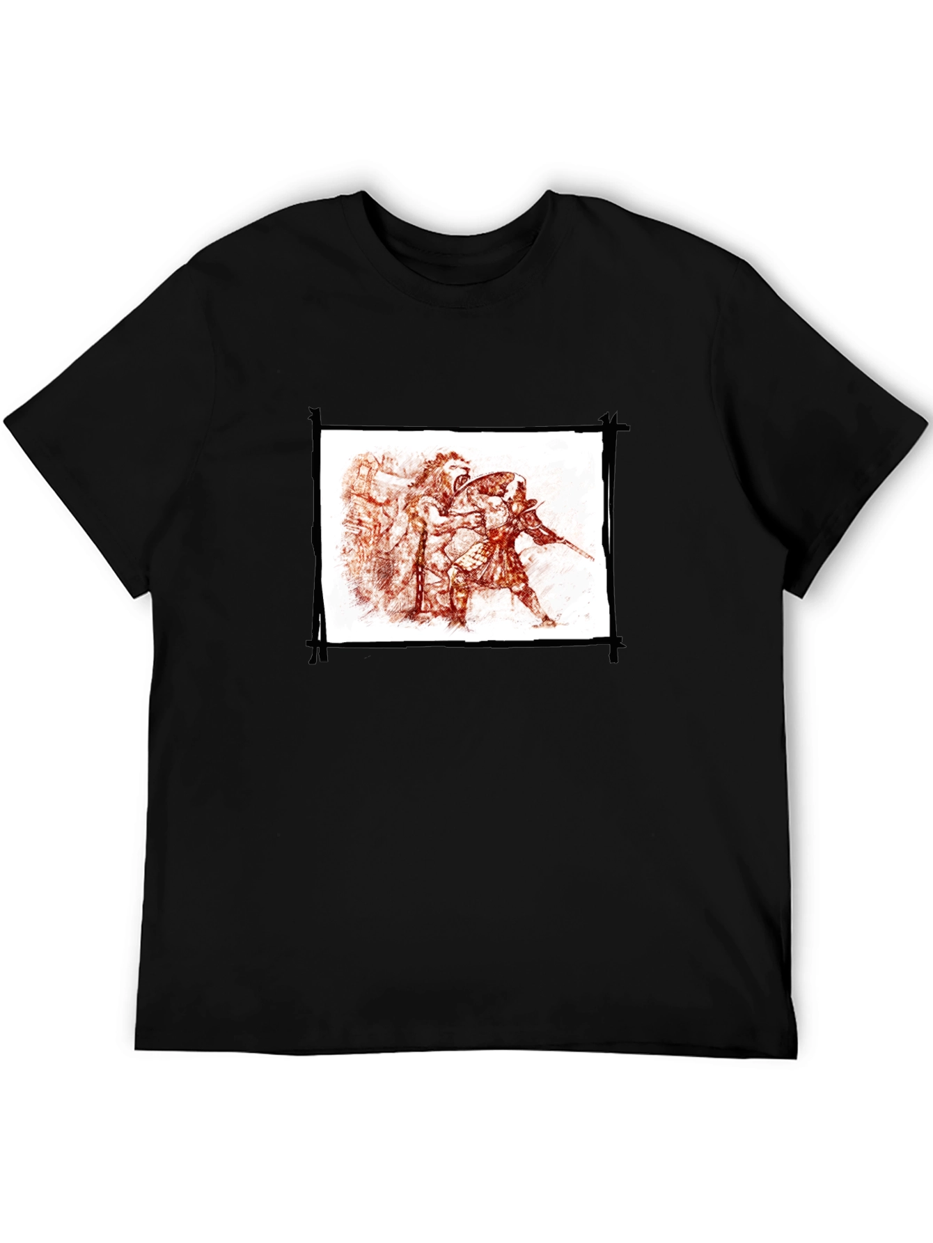 Mens Black Graphic Tee - Warrior Sketch