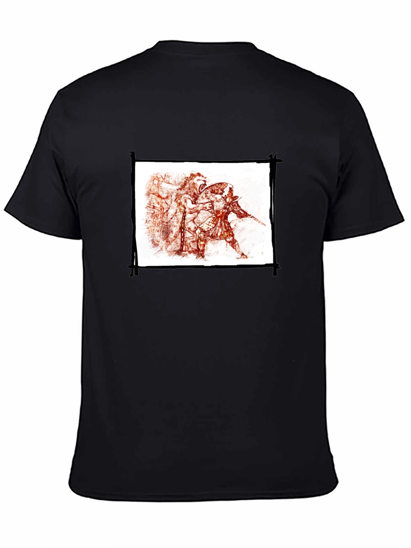 Mens Black Graphic Tee - Warrior Sketch