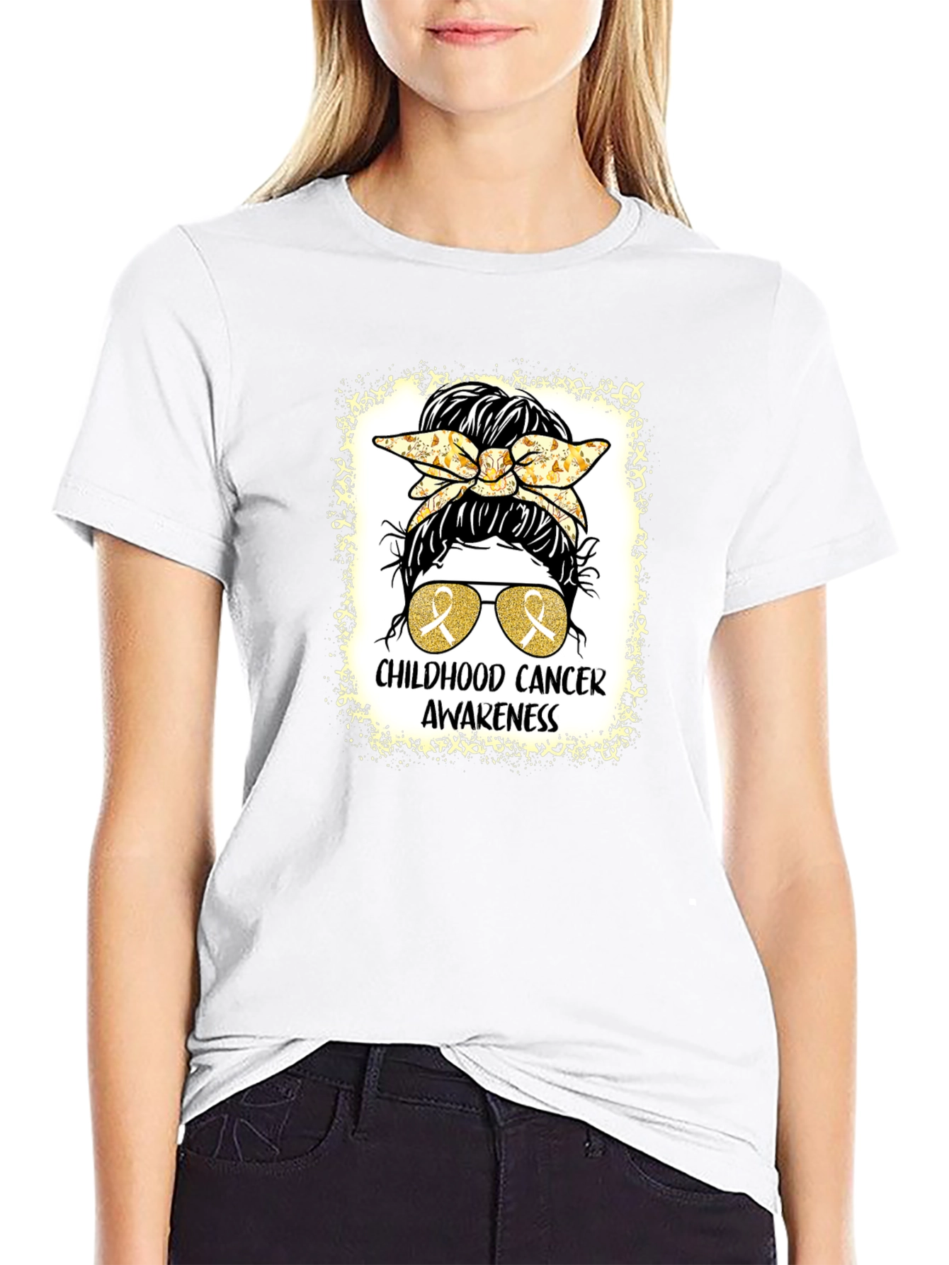 Childhood Cancer Awareness Messy Bun T-Shirt