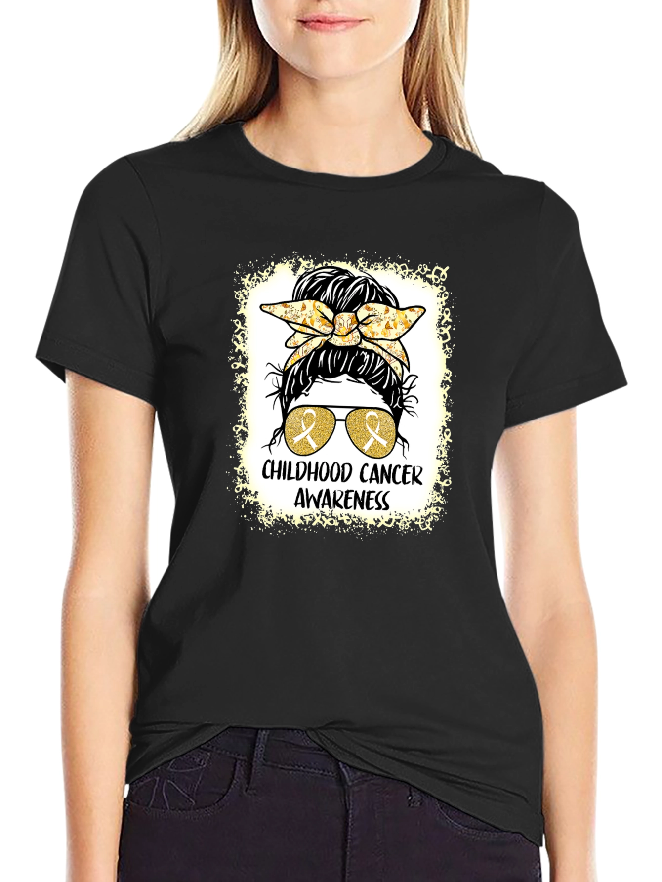 Childhood Cancer Awareness Messy Bun T-Shirt