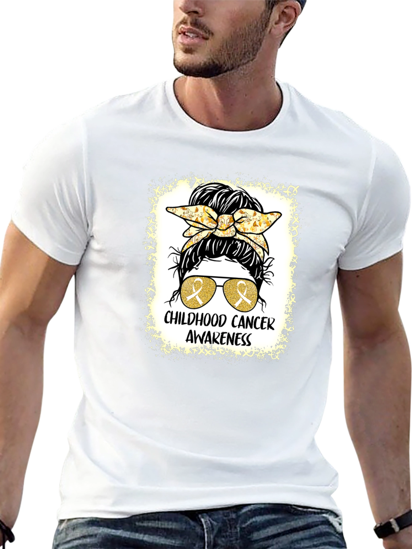 Childhood Cancer Awareness Messy Bun T-Shirt