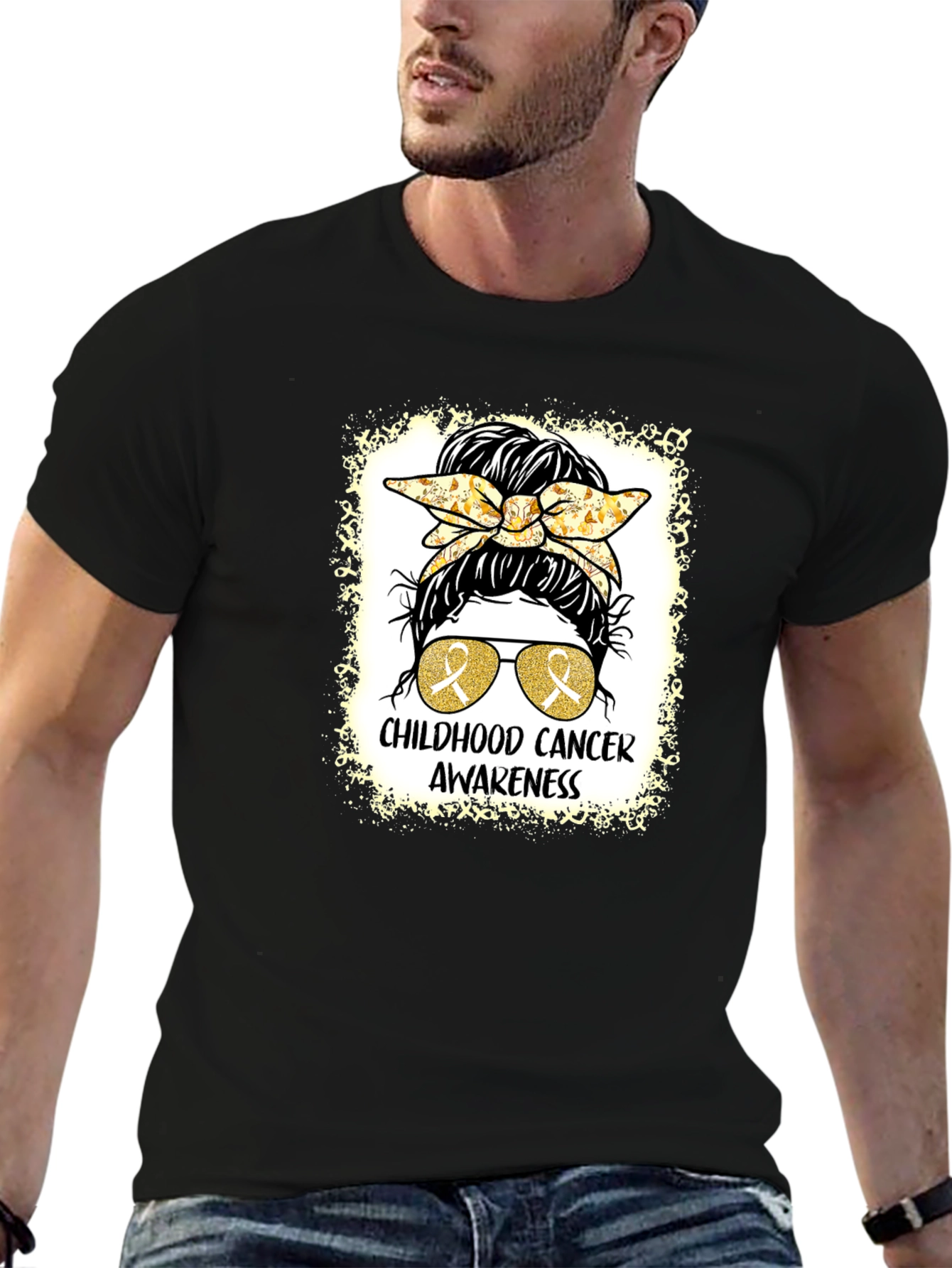 Childhood Cancer Awareness Messy Bun T-Shirt