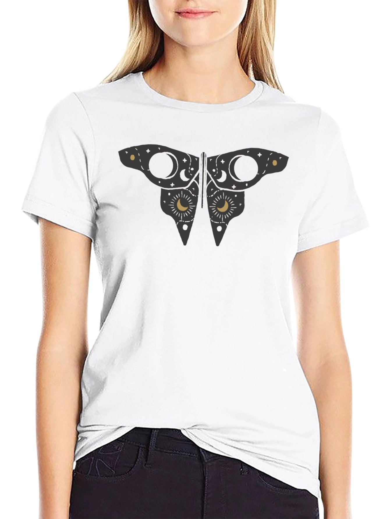 Celestial Butterfly Graphic Black Tee