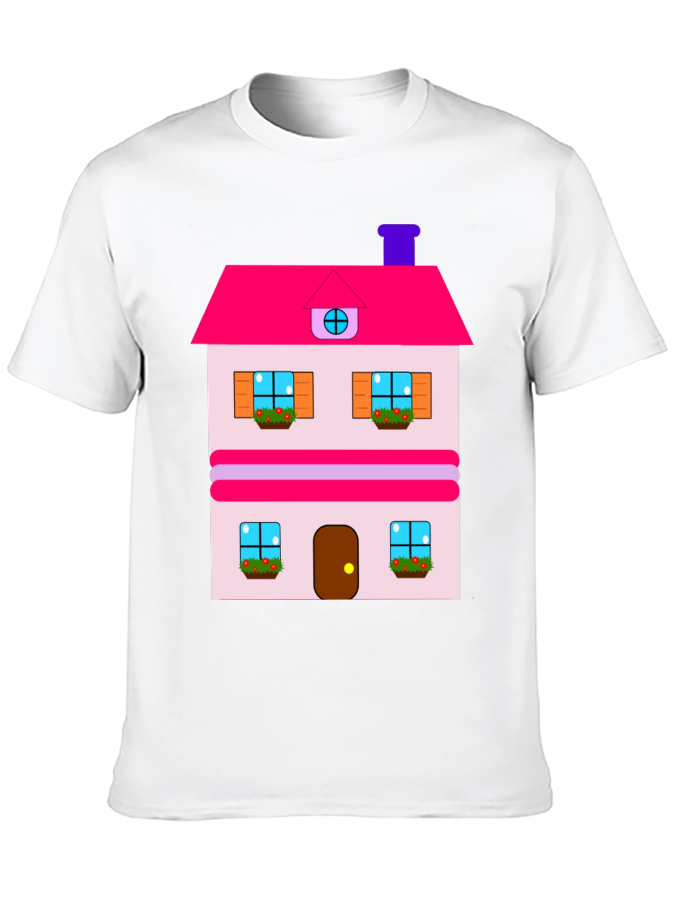 Whimsical House Print Tee - Black Cotton Blend