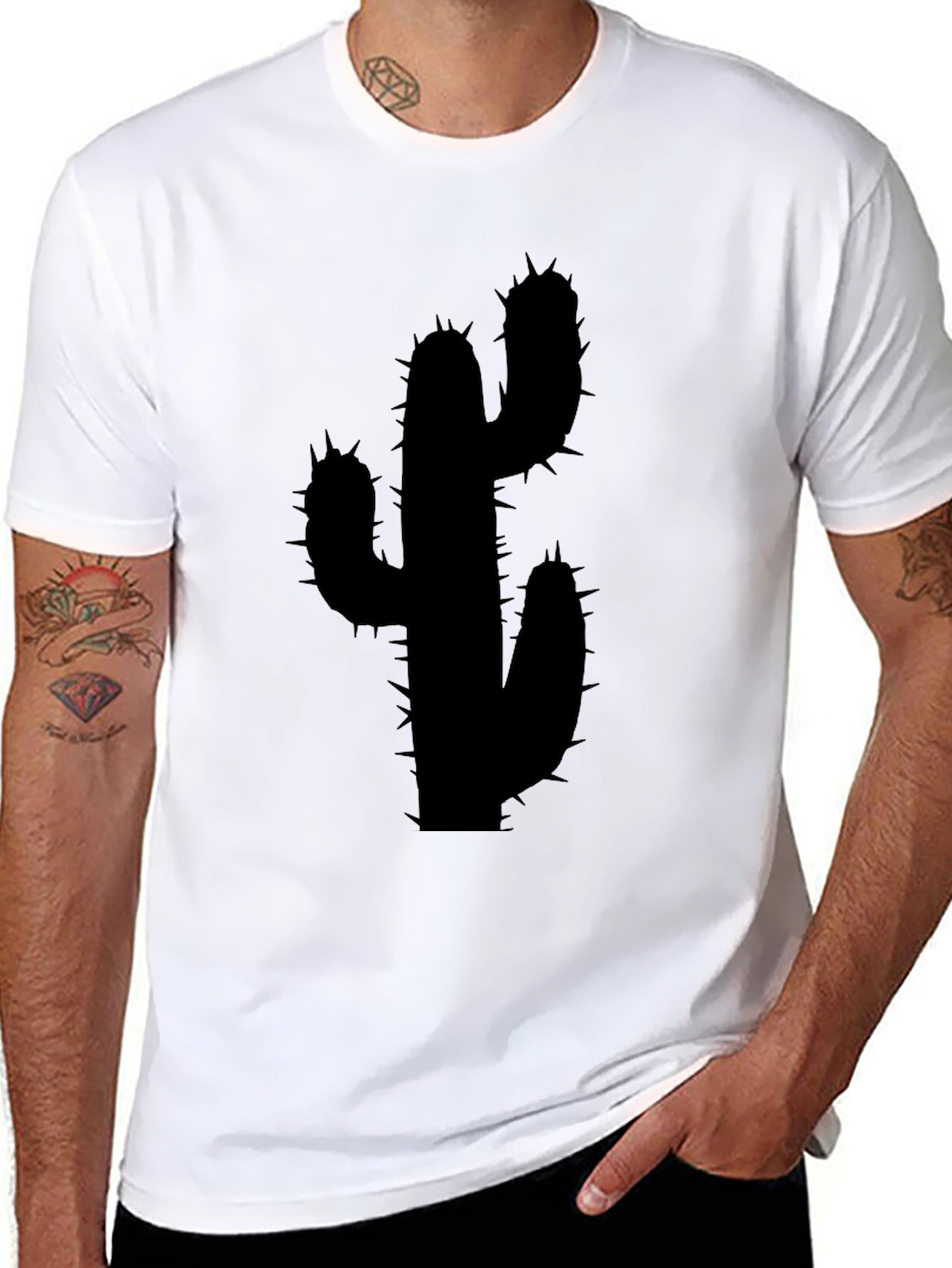 Mens Black Cactus Graphic Tee Shirt