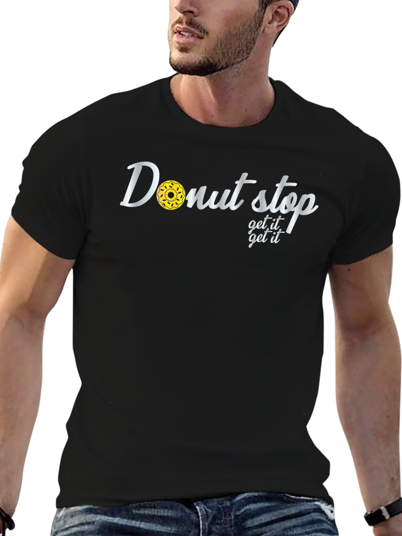 Donut Stop Get It Get It Black T-Shirt
