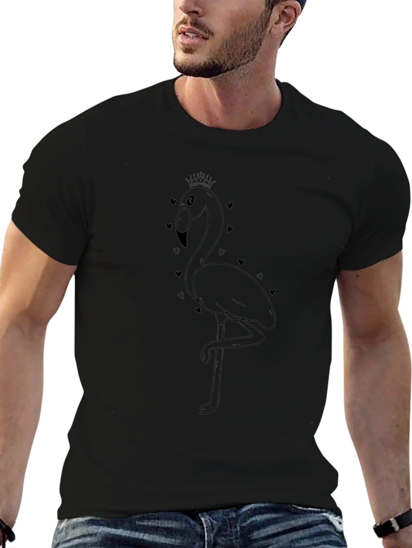 Black Flamingo Heart Tee - Stylish Graphic T-Shirt