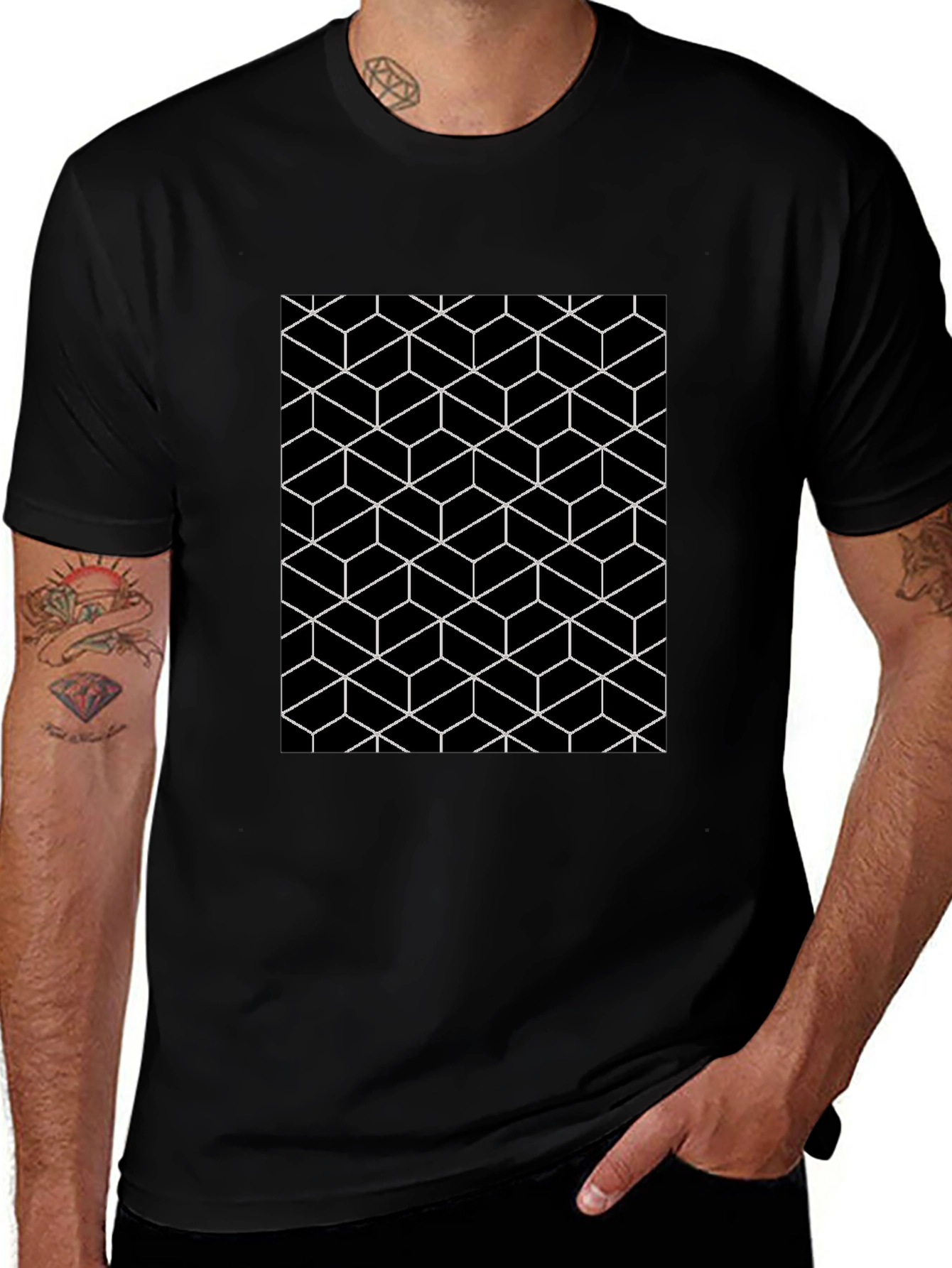Geometric Illusion Black Tee