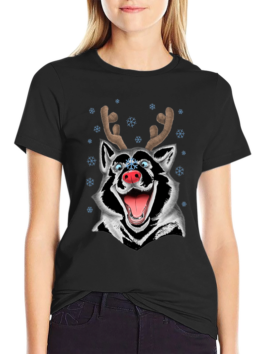 Funny Husky Reindeer Christmas T-Shirt