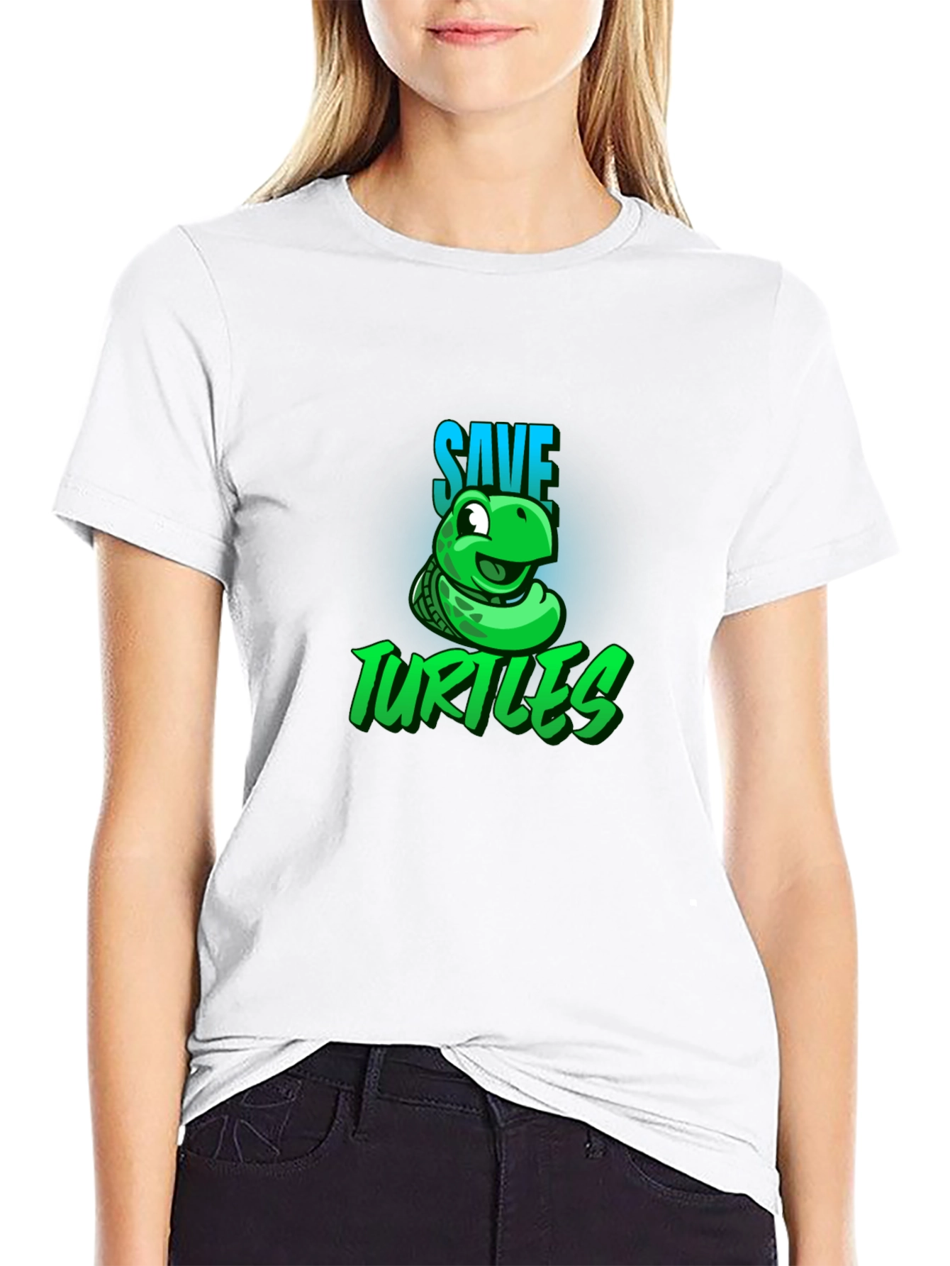 Save the Turtles Graphic Tee - Black Cotton T-Shirt