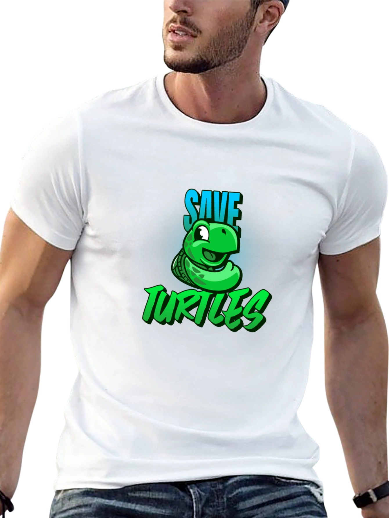 Save the Turtles Graphic Tee - Black Cotton T-Shirt