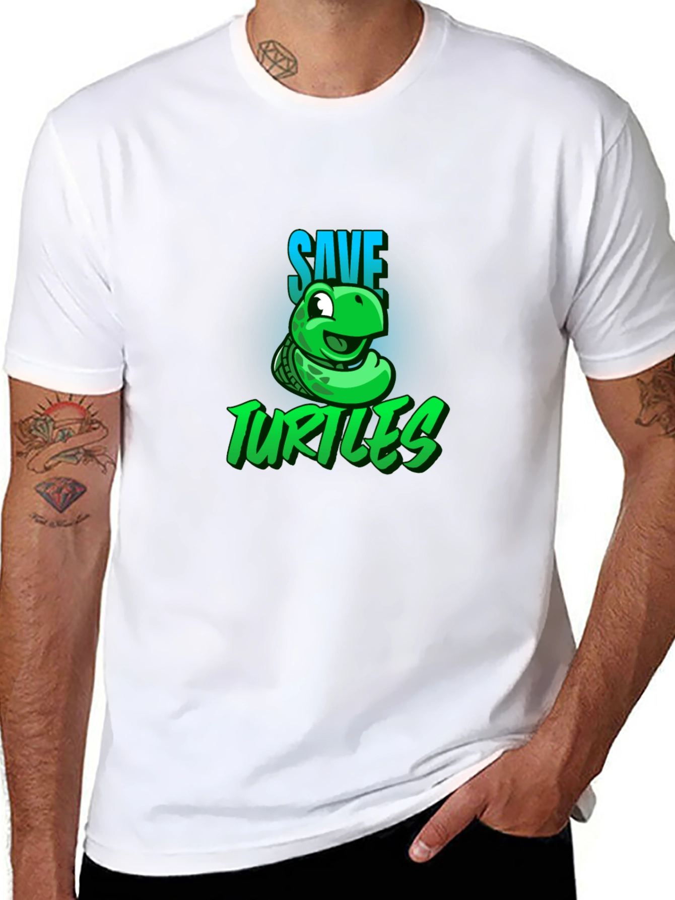Save the Turtles Graphic Tee - Black Cotton T-Shirt