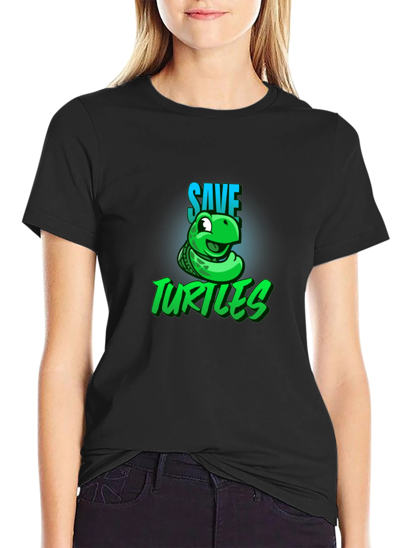 Save the Turtles Graphic Tee - Black Cotton T-Shirt
