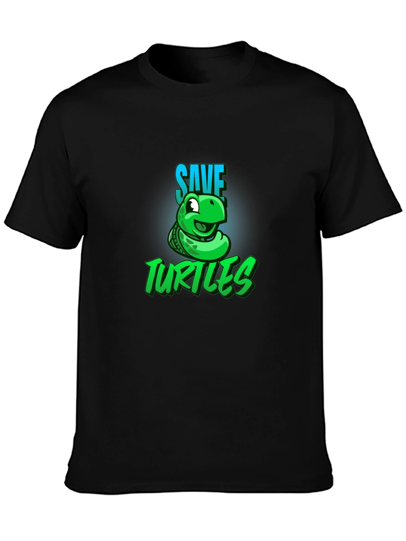 Save the Turtles Graphic Tee - Black Cotton T-Shirt
