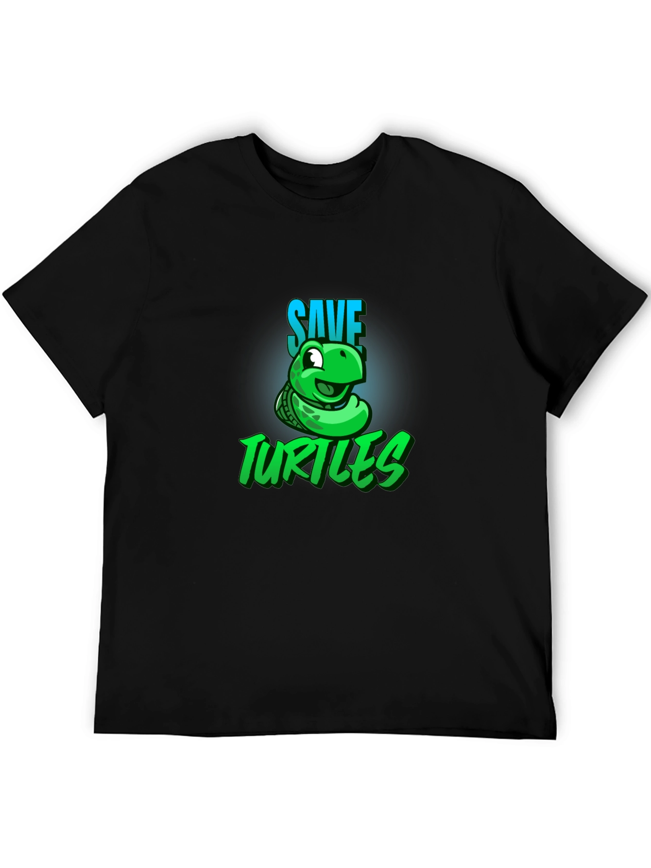 Save the Turtles Graphic Tee - Black Cotton T-Shirt