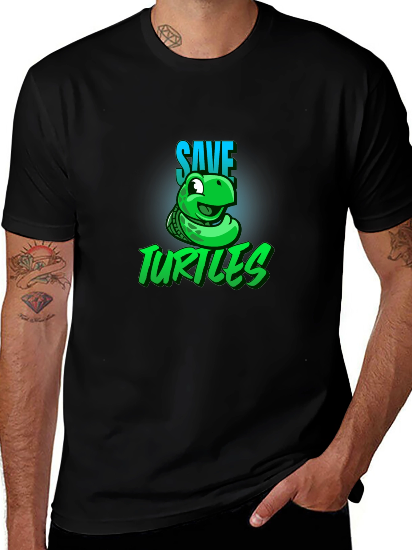 Save the Turtles Graphic Tee - Black Cotton T-Shirt