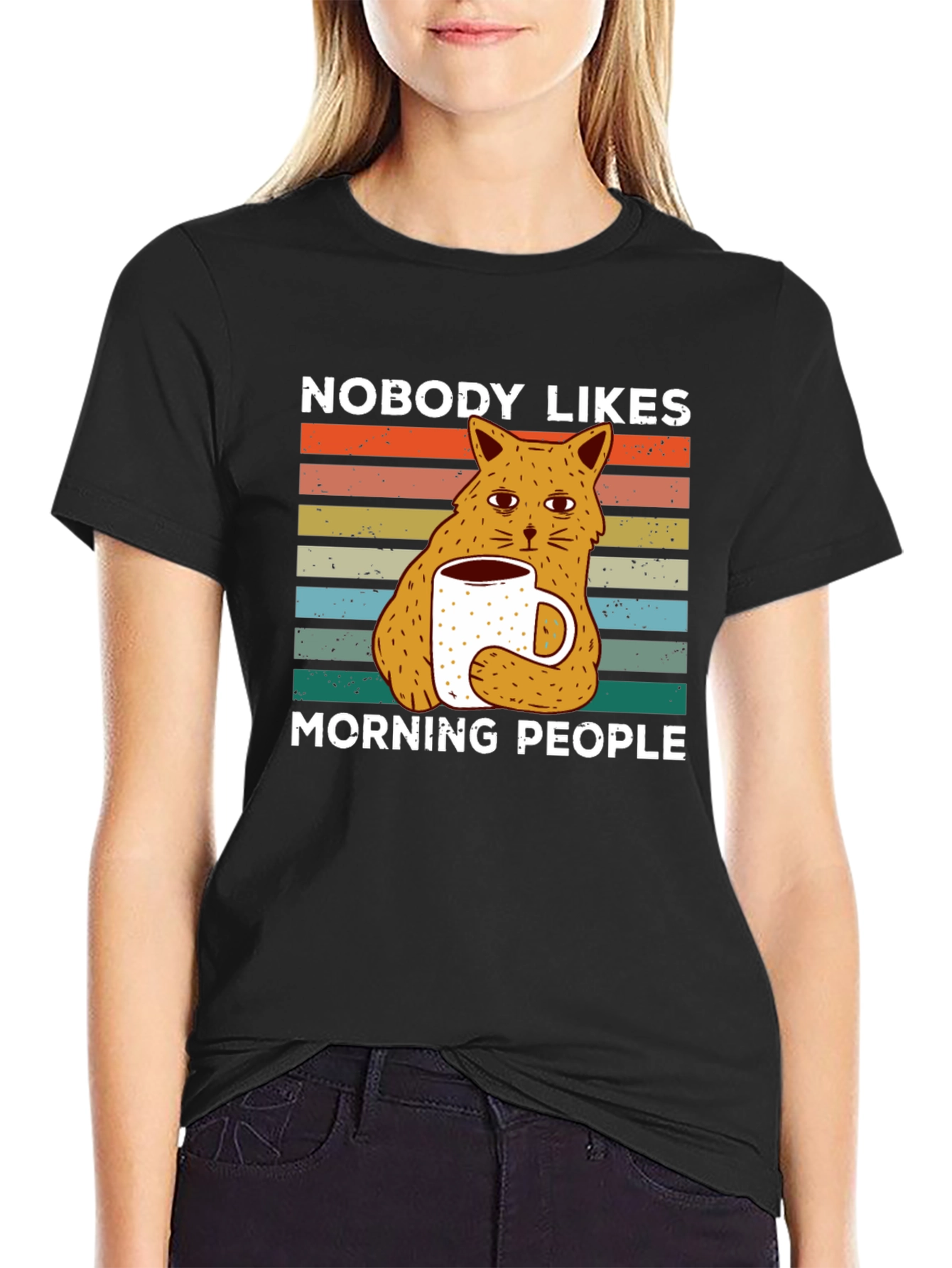 Nobody Likes Morning People Cat T-Shirt