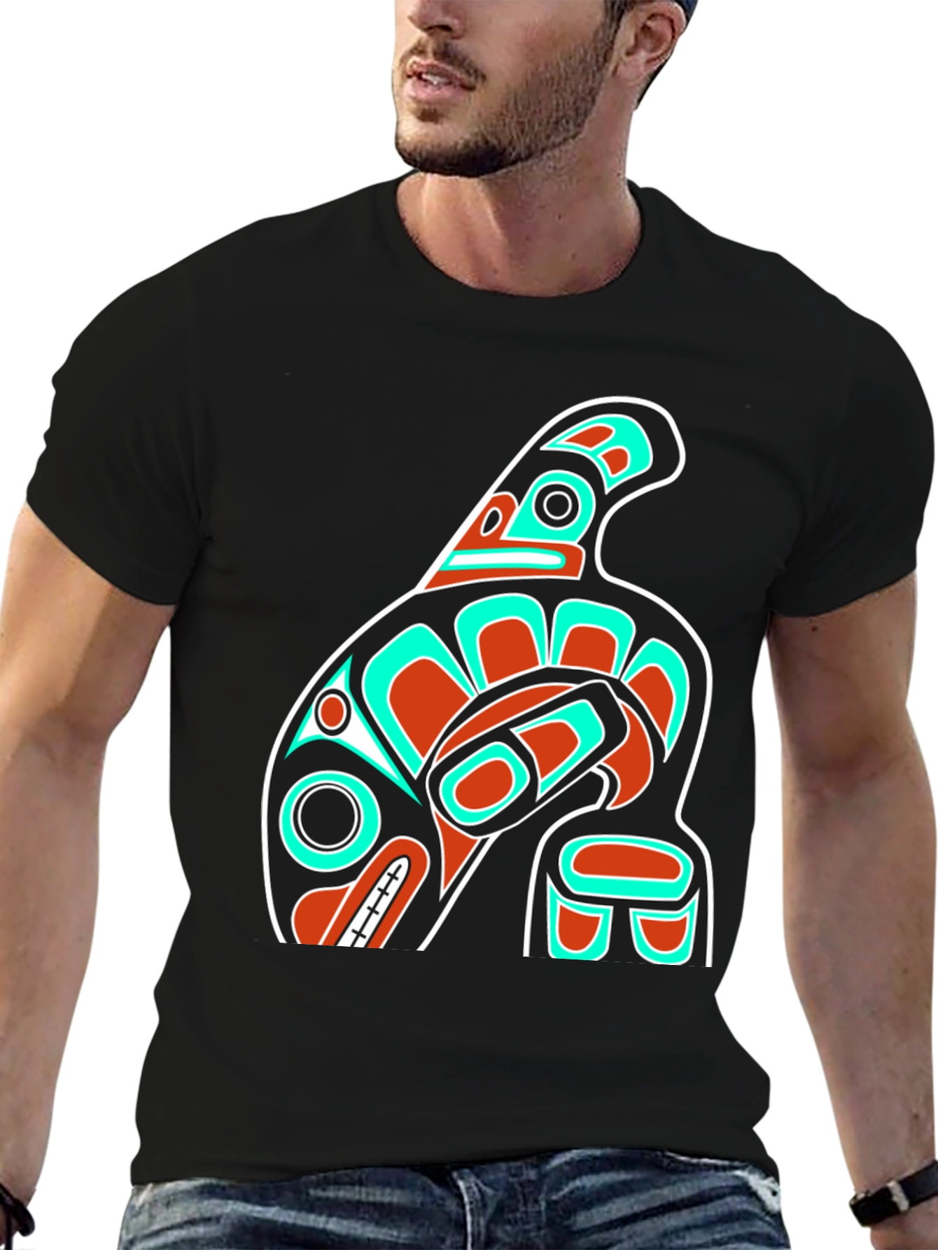 Unique Black T-Shirt with Orca Totem Design