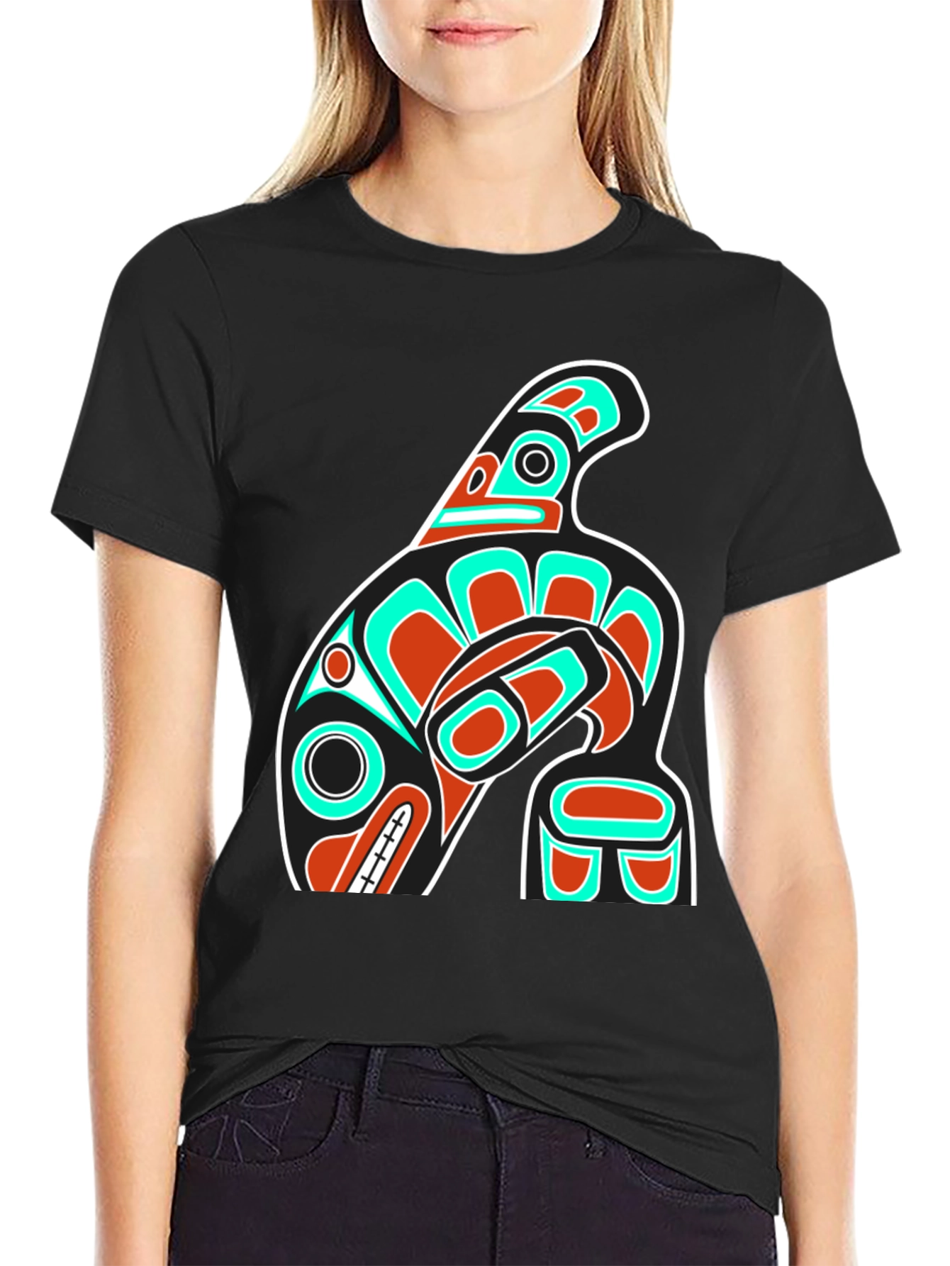 Unique Black T-Shirt with Orca Totem Design