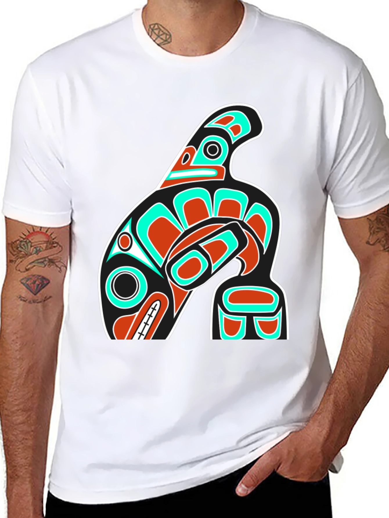 Unique Black T-Shirt with Orca Totem Design