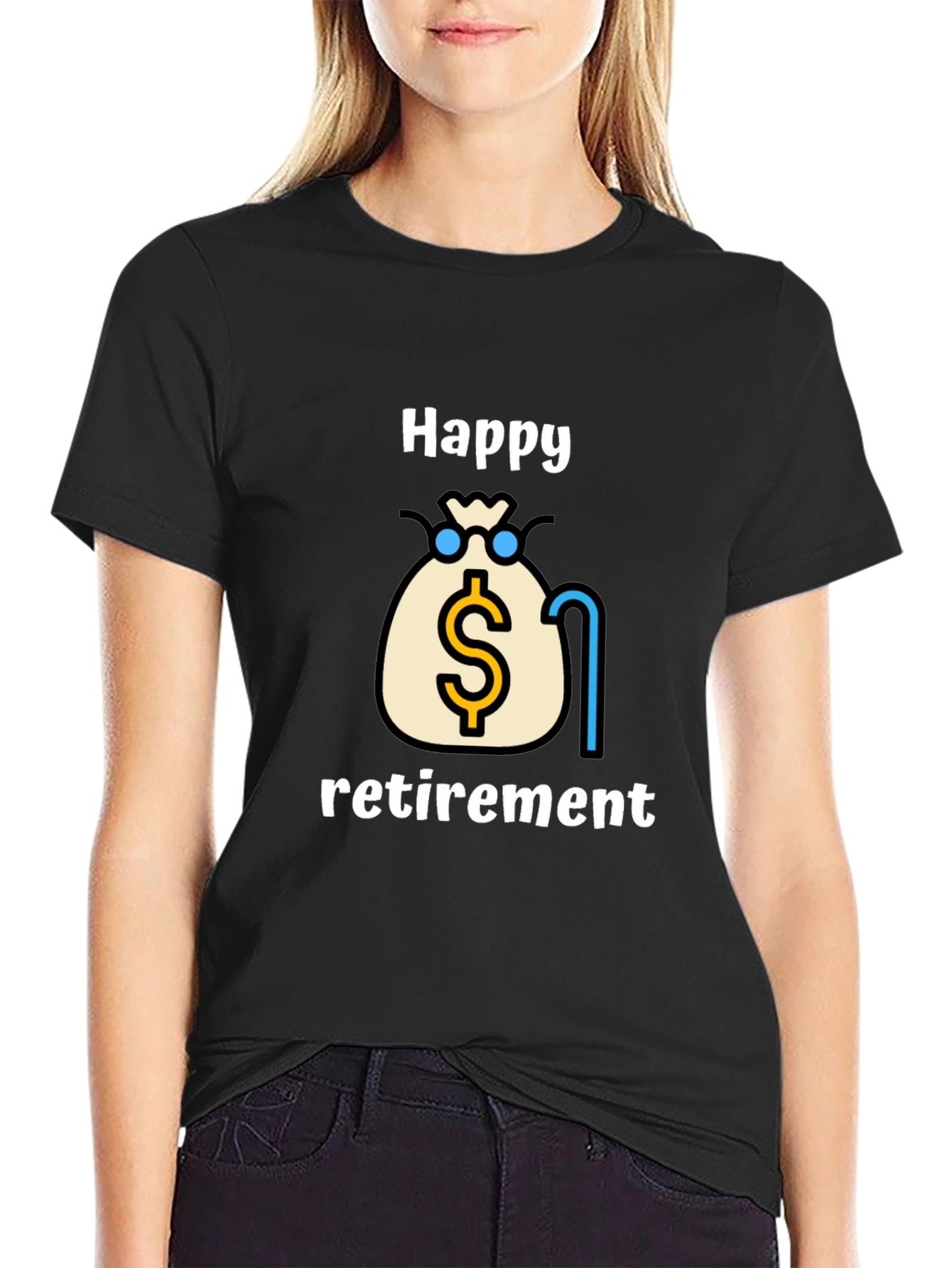 Happy Retirement Graphic Tee - Black Cotton Blend