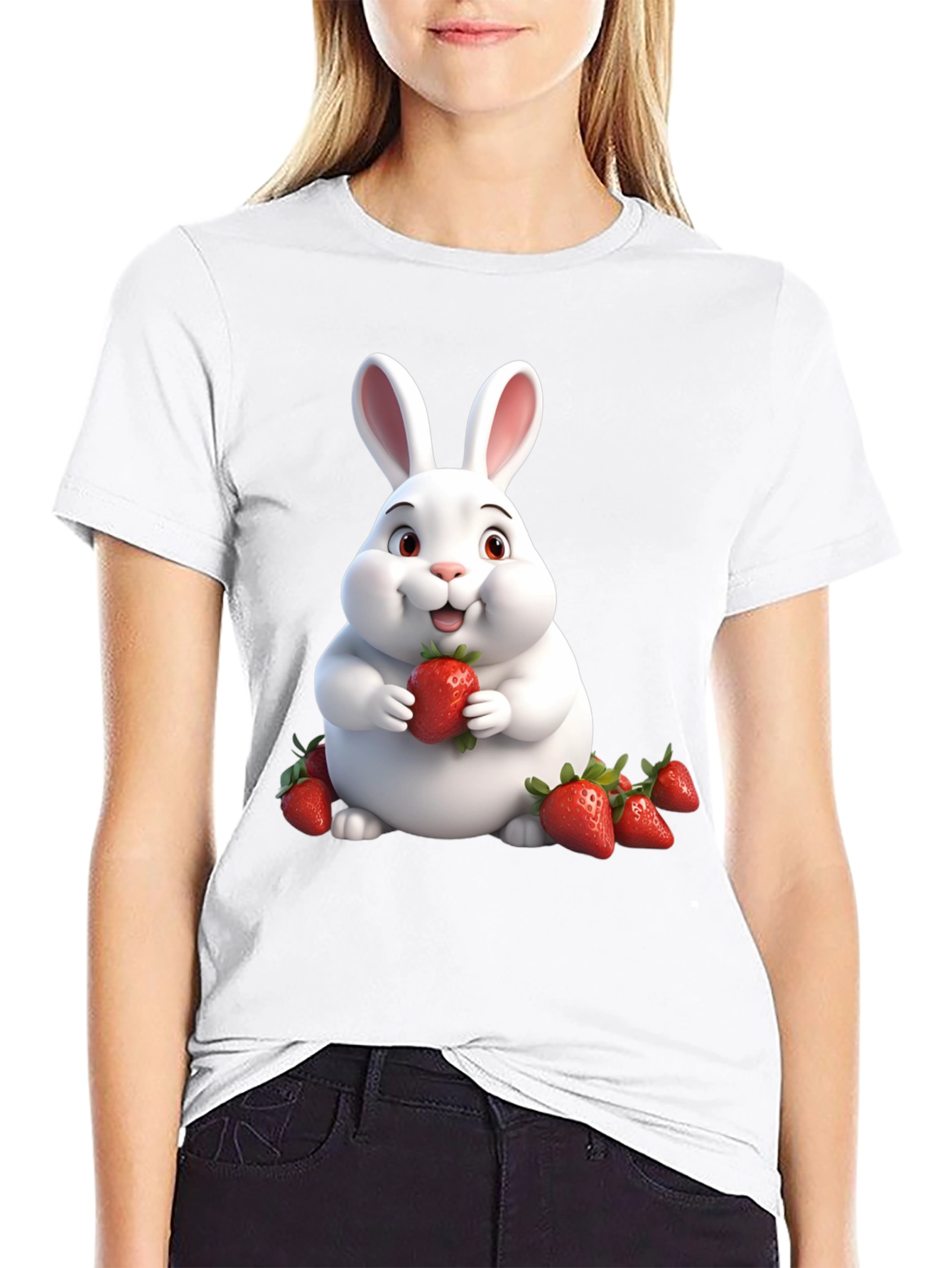 Bunny Eating Strawberries Graphic Tee