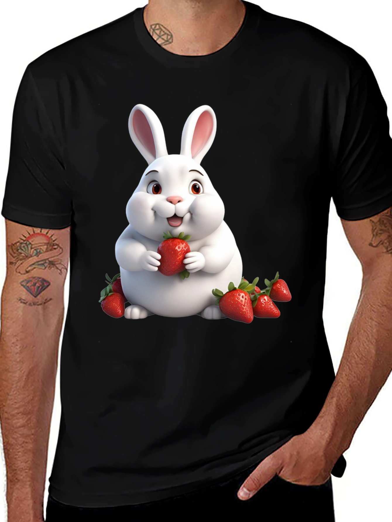 Bunny Eating Strawberries Graphic Tee