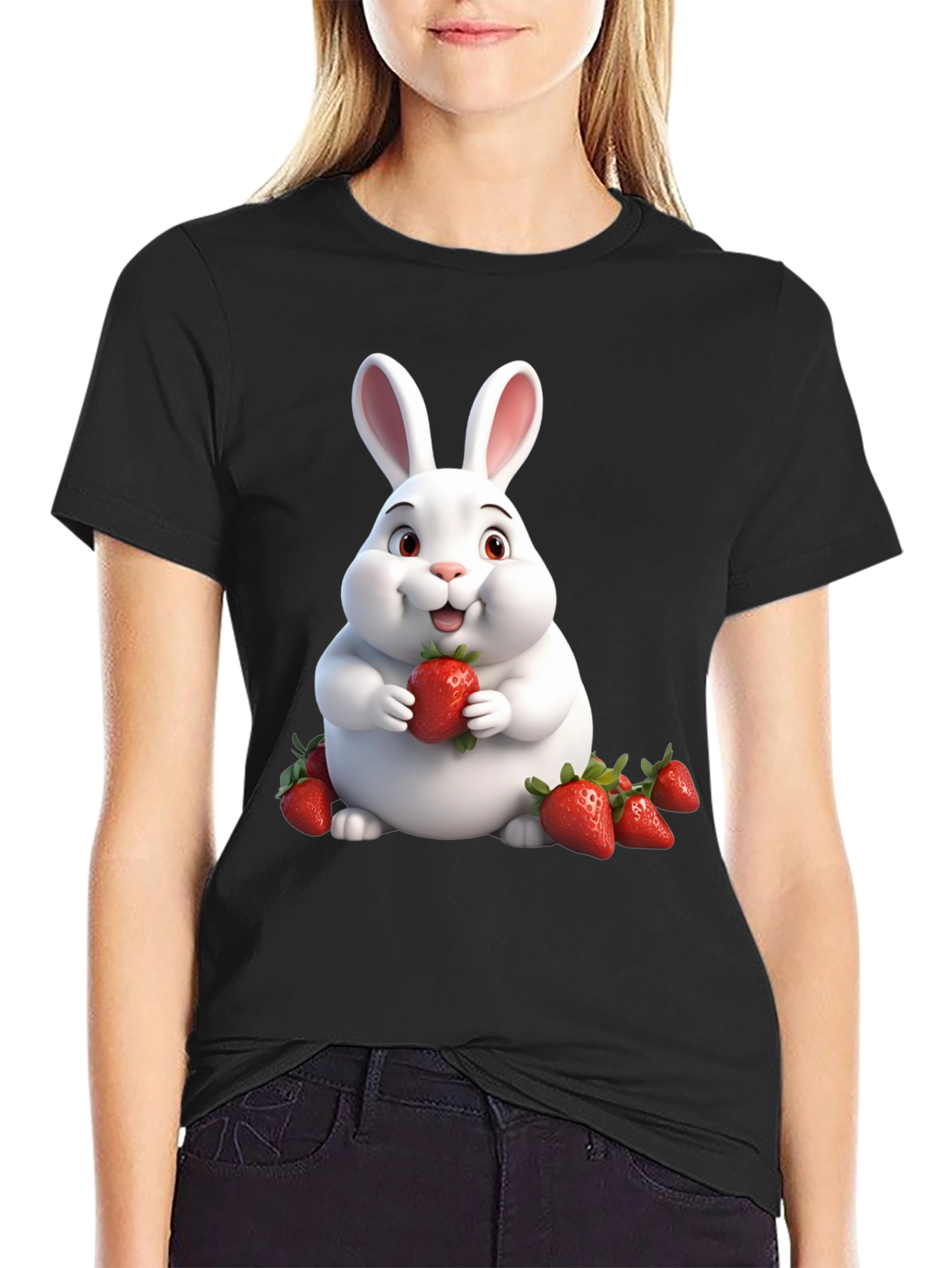 Bunny Eating Strawberries Graphic Tee